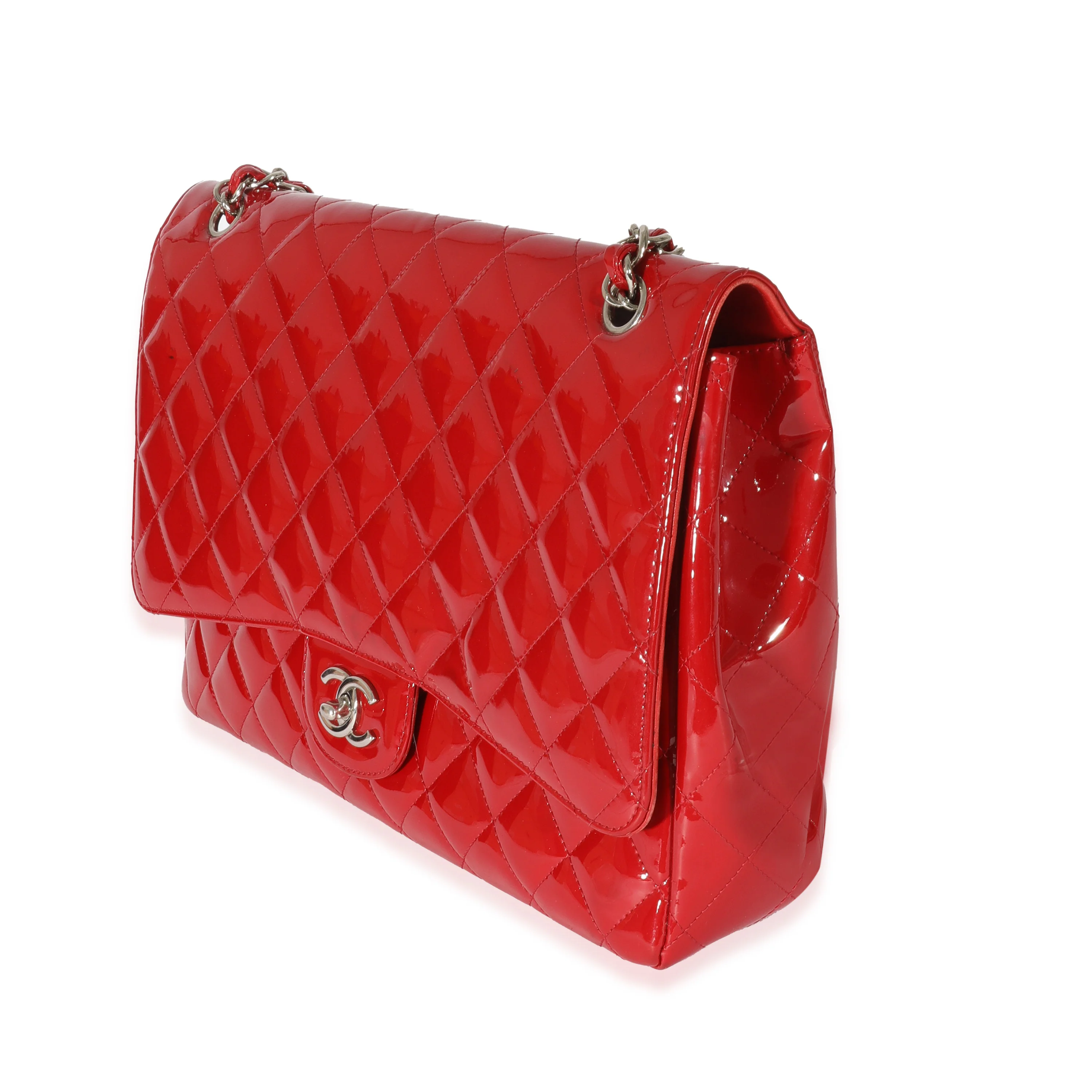 Chanel Red Patent Maxi Single Flap Bag - Image 3
