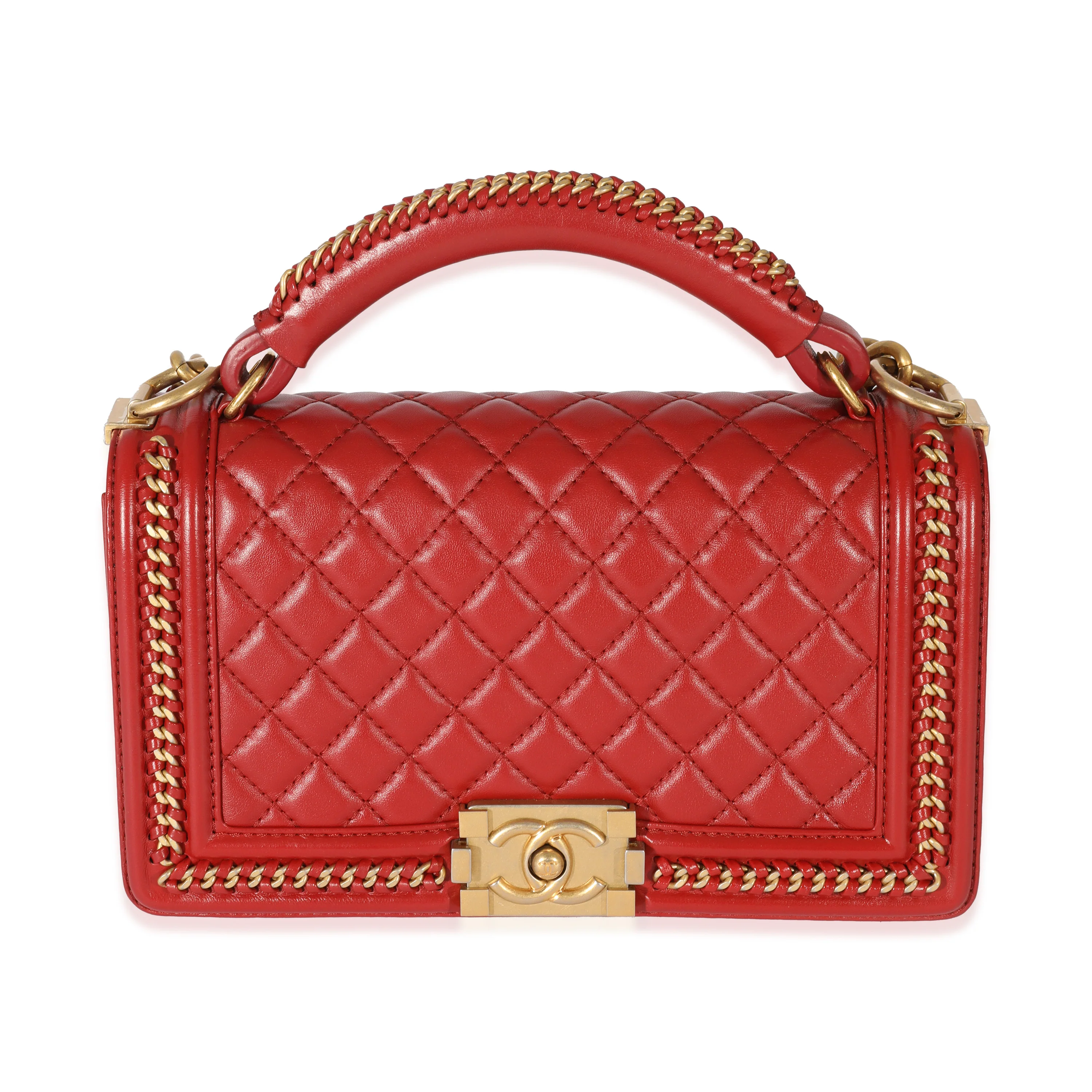 Chanel Red Lambskin Chain Around Medium Boy Bag