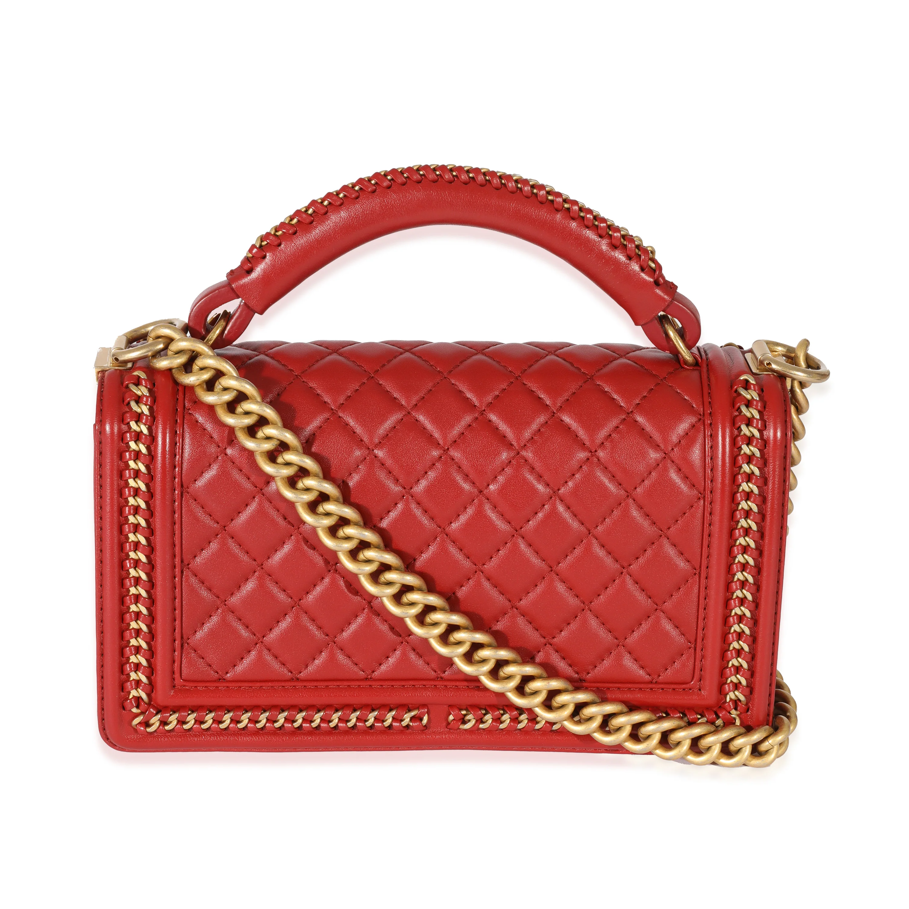 Chanel Red Lambskin Chain Around Medium Boy Bag - Image 3
