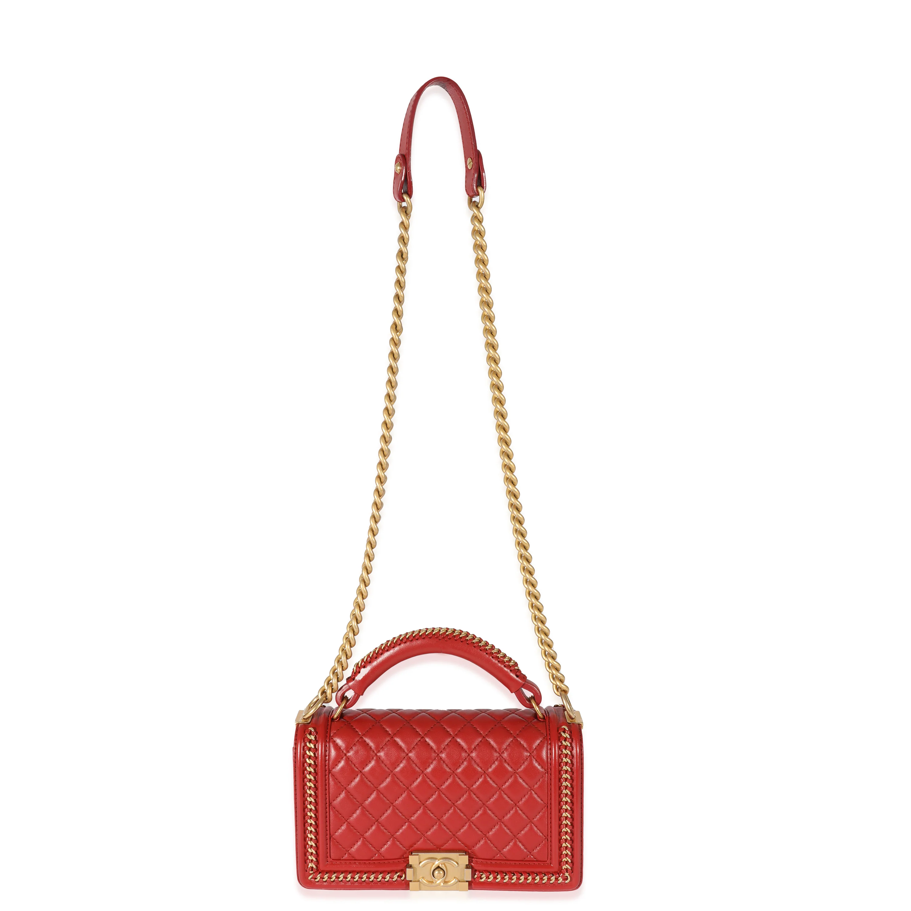 Chanel Red Lambskin Chain Around Medium Boy Bag - Image 4