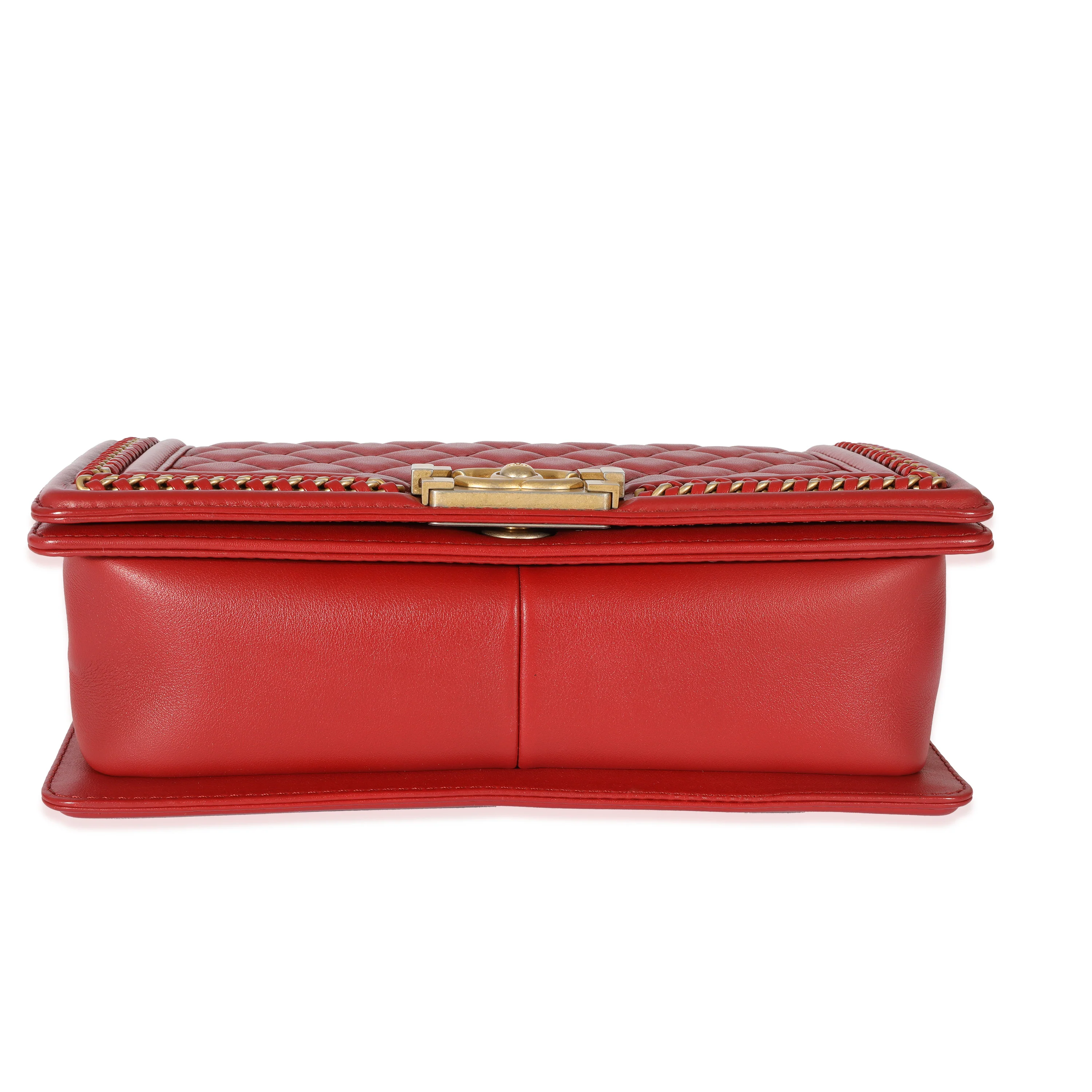 Chanel Red Lambskin Chain Around Medium Boy Bag - Image 5