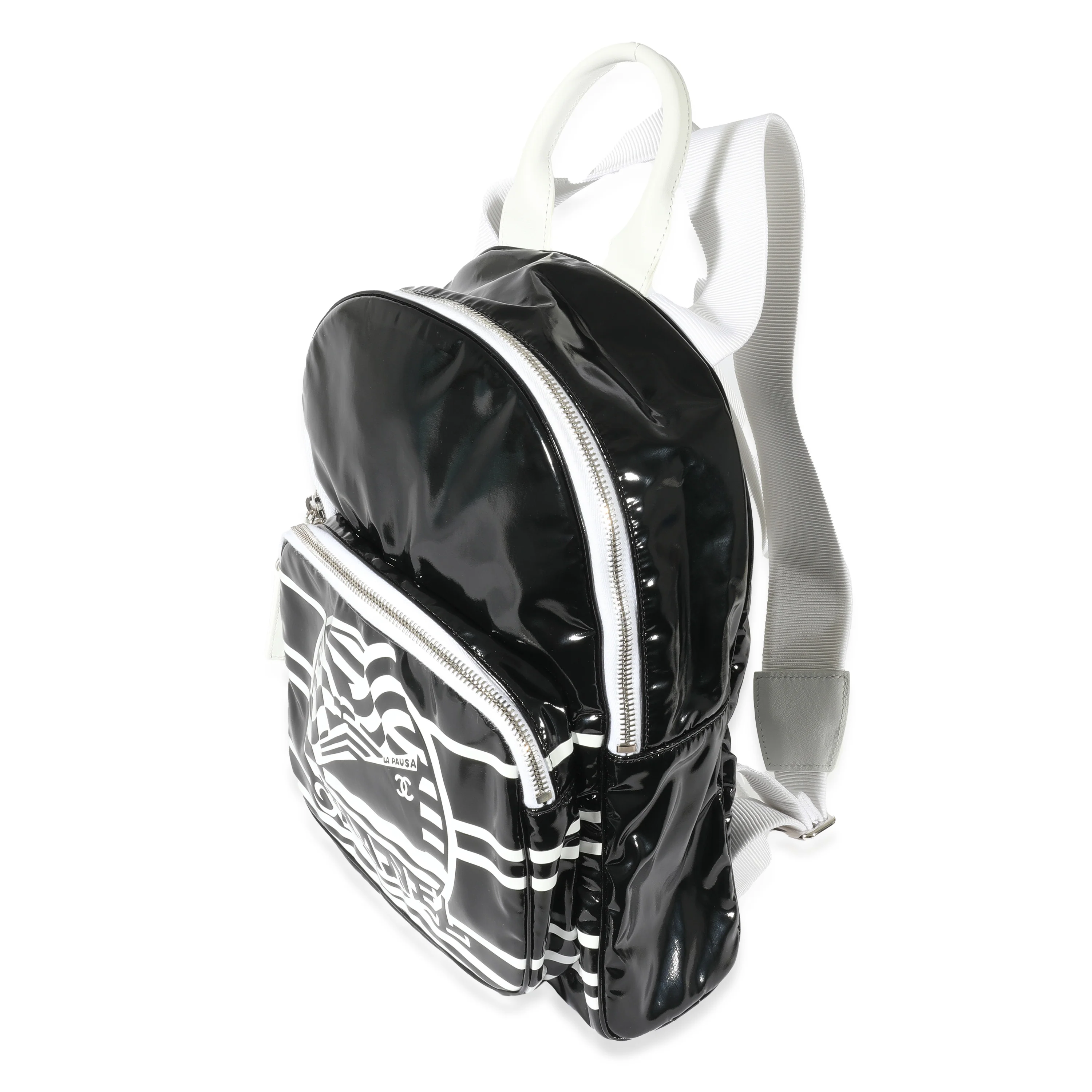 Black White Vinyl Small La Pausa Backpack - Image 2