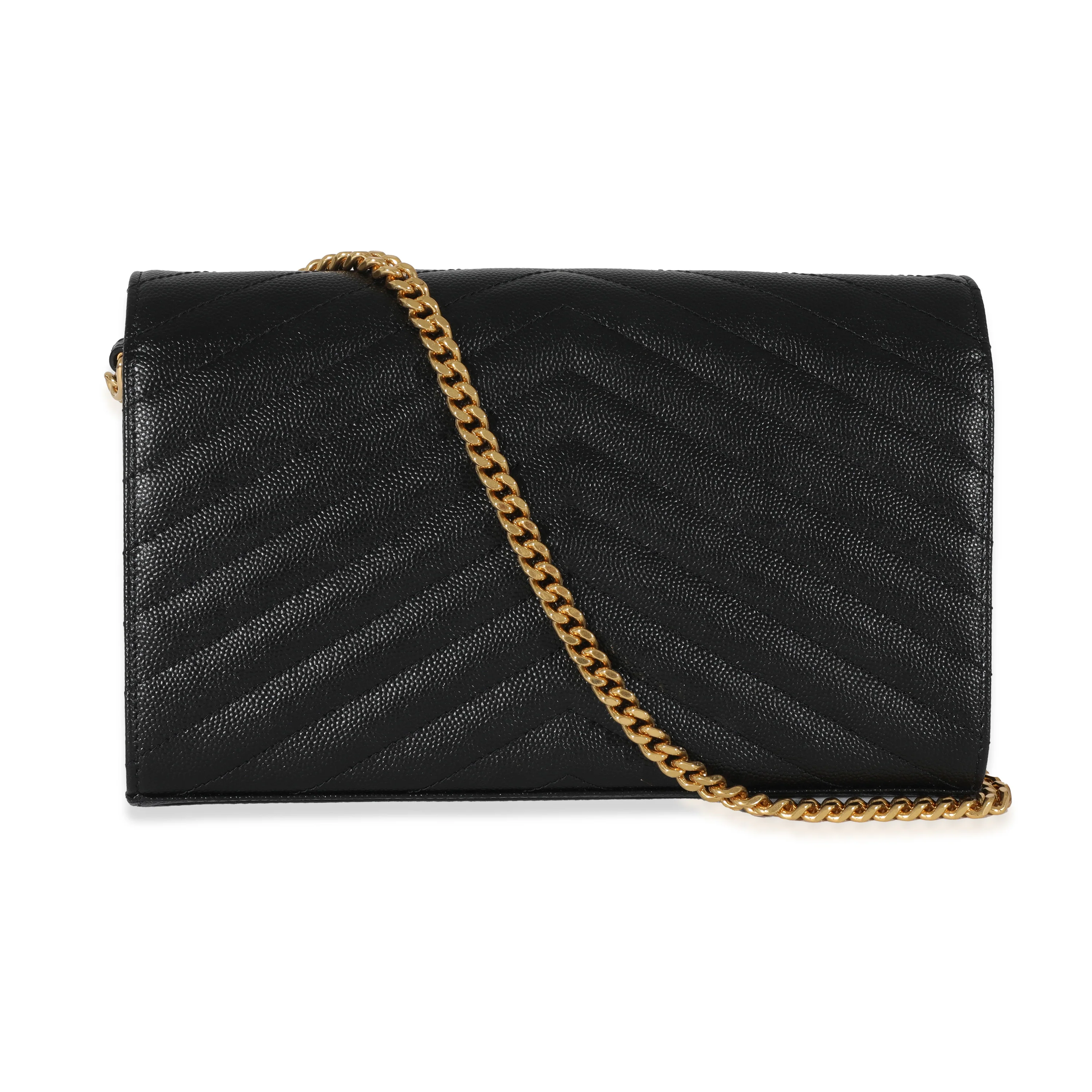 Saint Laurent Black Graine De Poudre Cassandra Envelope Chain Wallet - Image 3