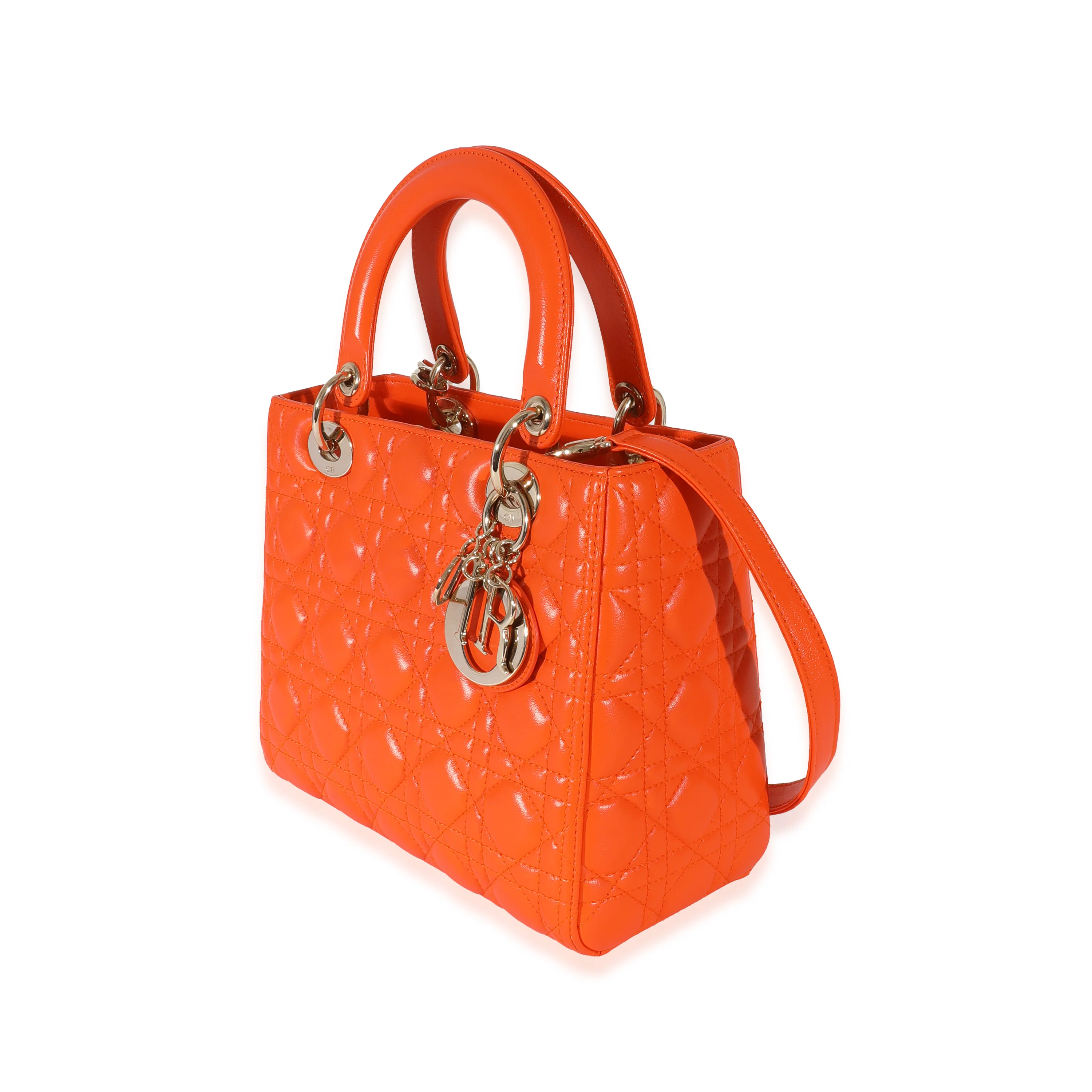 Christian Dior Orange Cannage Lambskin Medium Lady Dior - Image 2