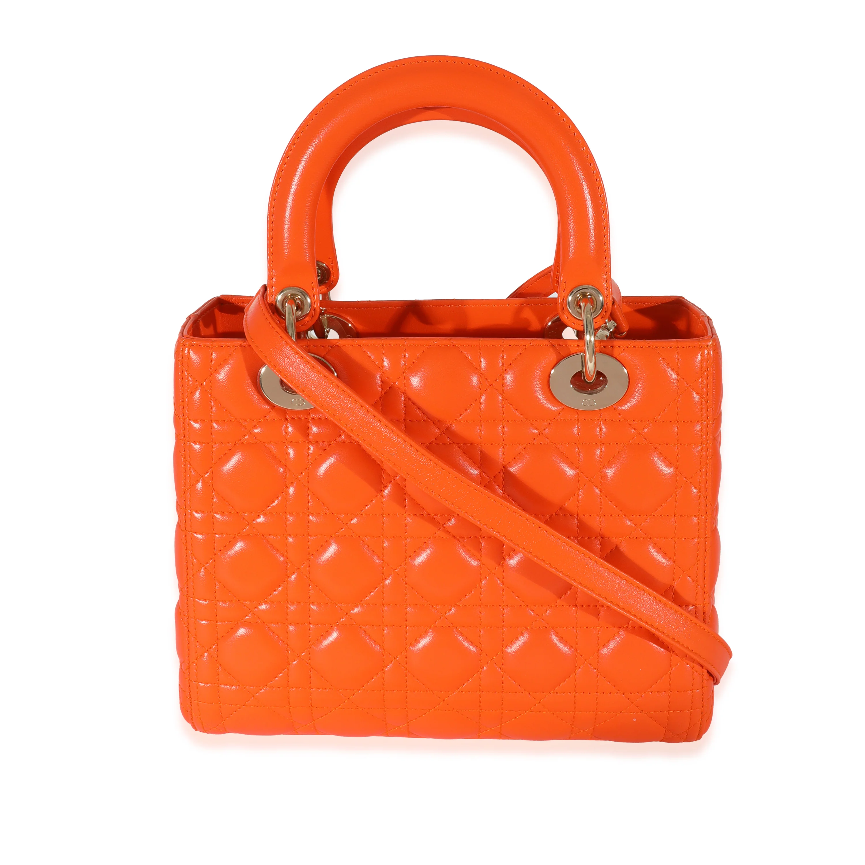 Christian Dior Orange Cannage Lambskin Medium Lady Dior - Image 3