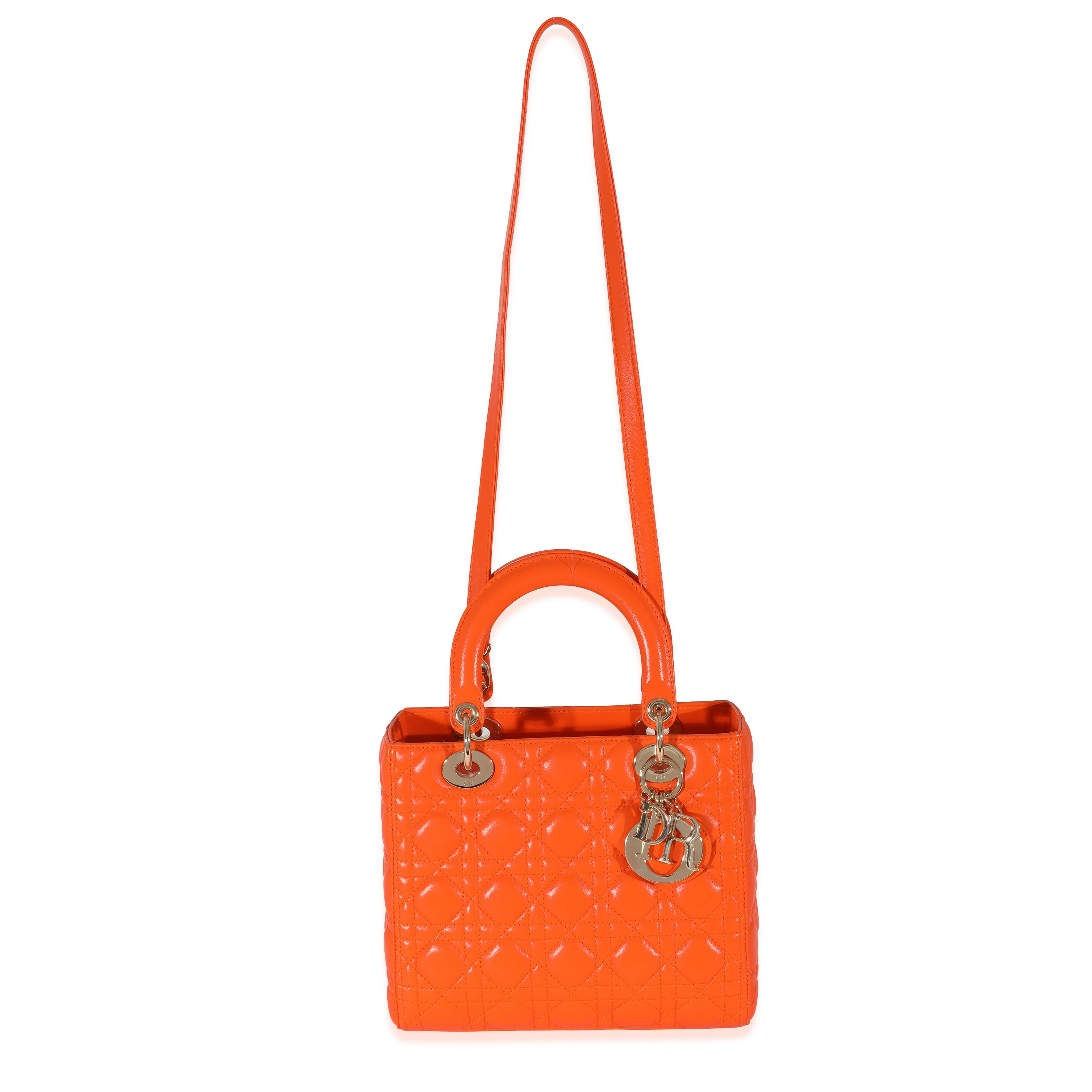 Christian Dior Orange Cannage Lambskin Medium Lady Dior - Image 4