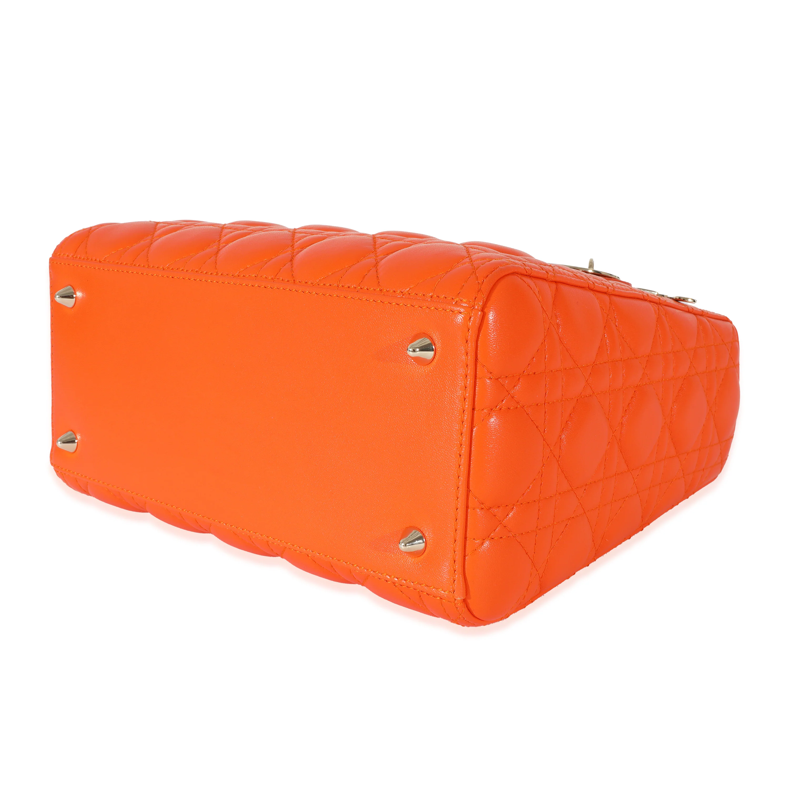 Christian Dior Orange Cannage Lambskin Medium Lady Dior - Image 7
