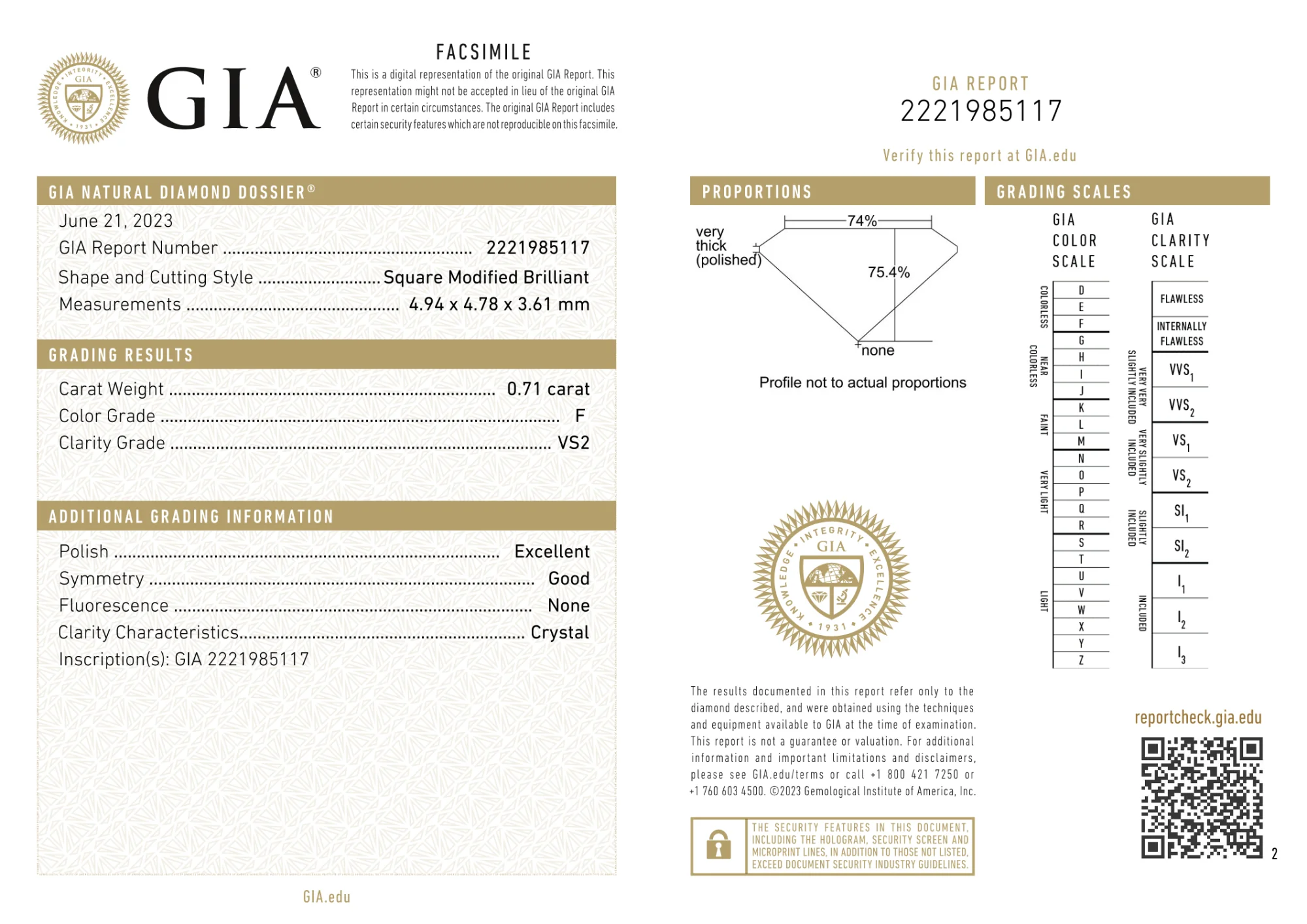 GIA Certified 0.71 Ct Princess cut F VS2 Loose Diamond - Image 2