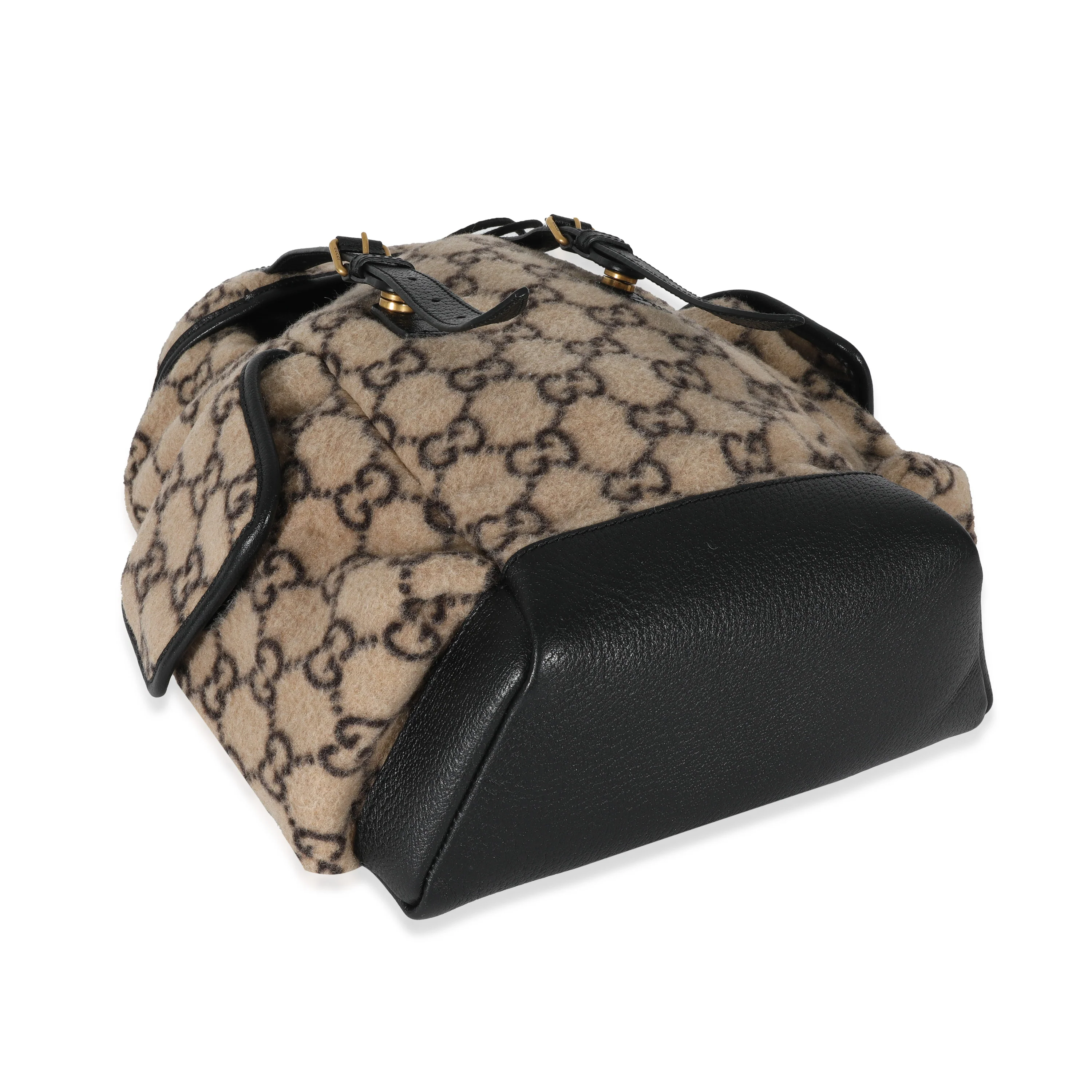 Gucci Beige Black Wool GG Double Pocket Buckle Backpack - Image 5