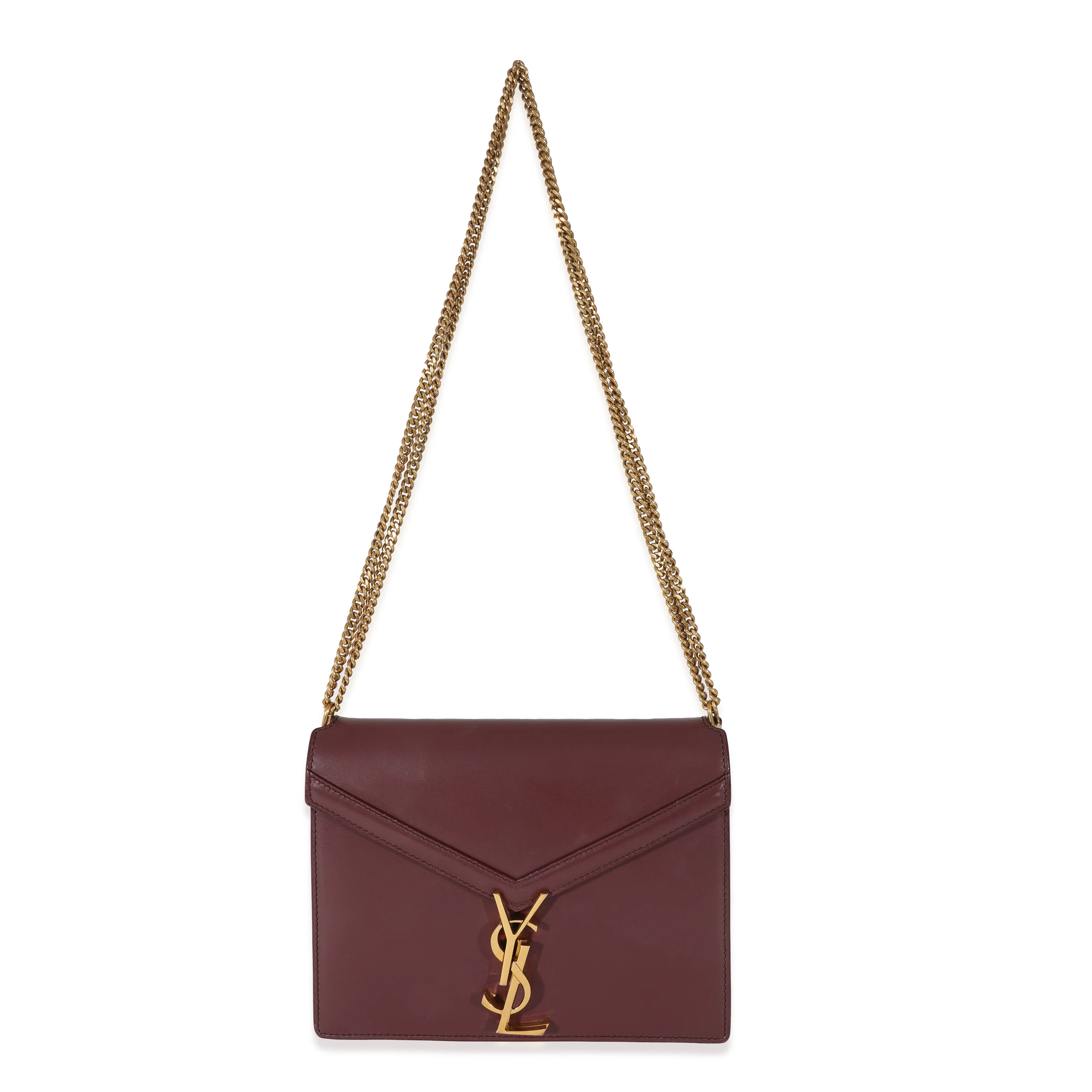 Saint Laurent Burgundy Leather Cassandra Monogram Clasp Bag - Image 4