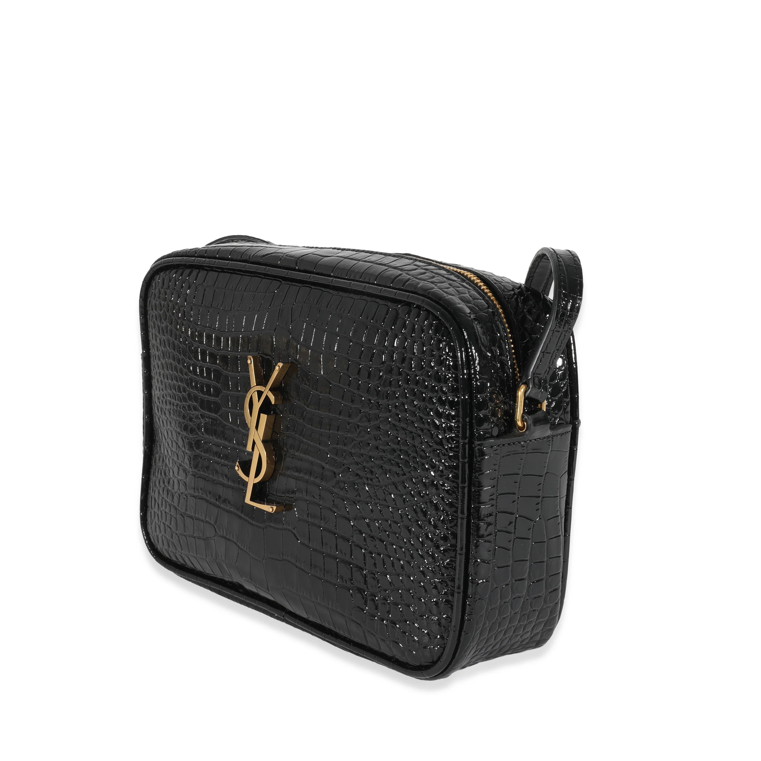 Saint Laurent Black Croc Embossed Lou Camera Bag - Image 2