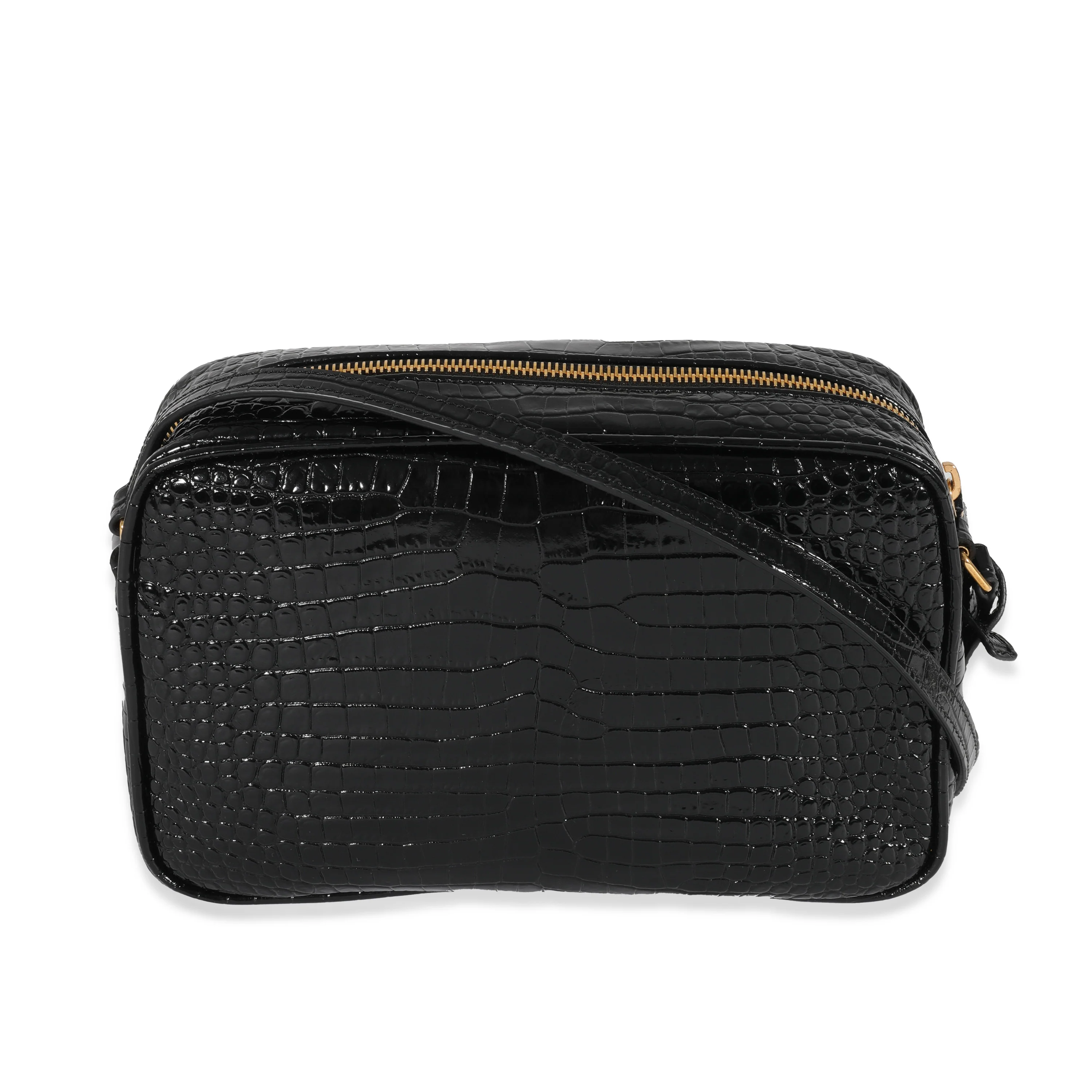 Saint Laurent Black Croc Embossed Lou Camera Bag - Image 3