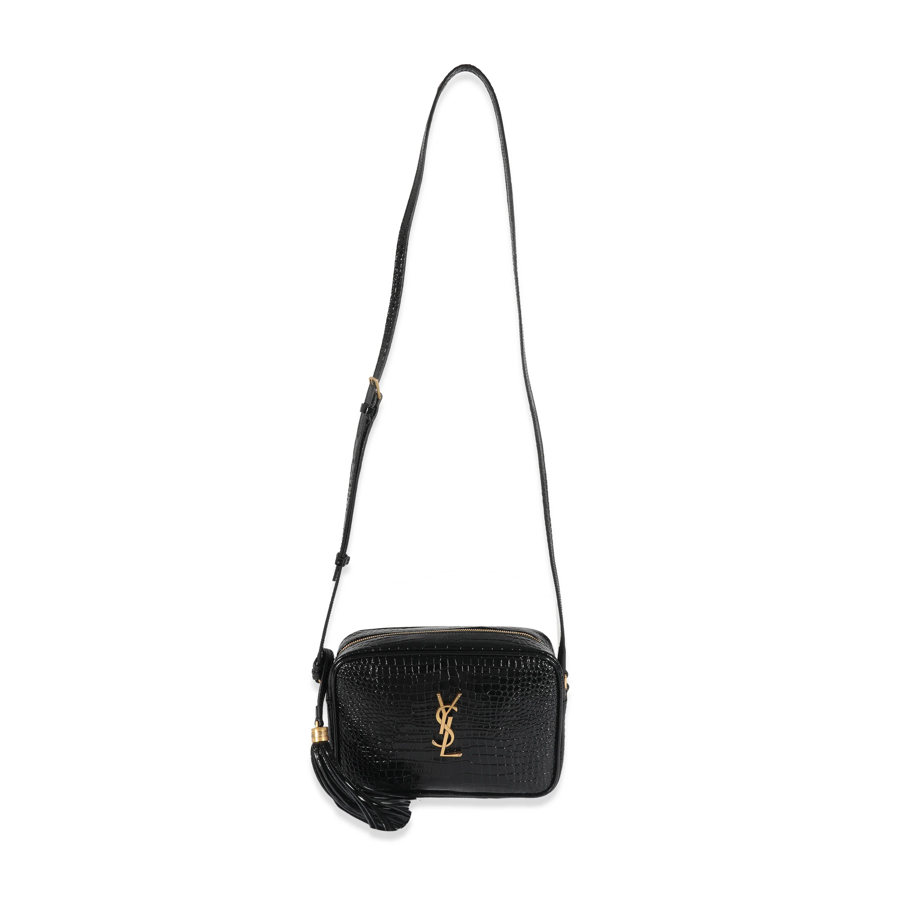 Saint Laurent Black Croc Embossed Lou Camera Bag - Image 4