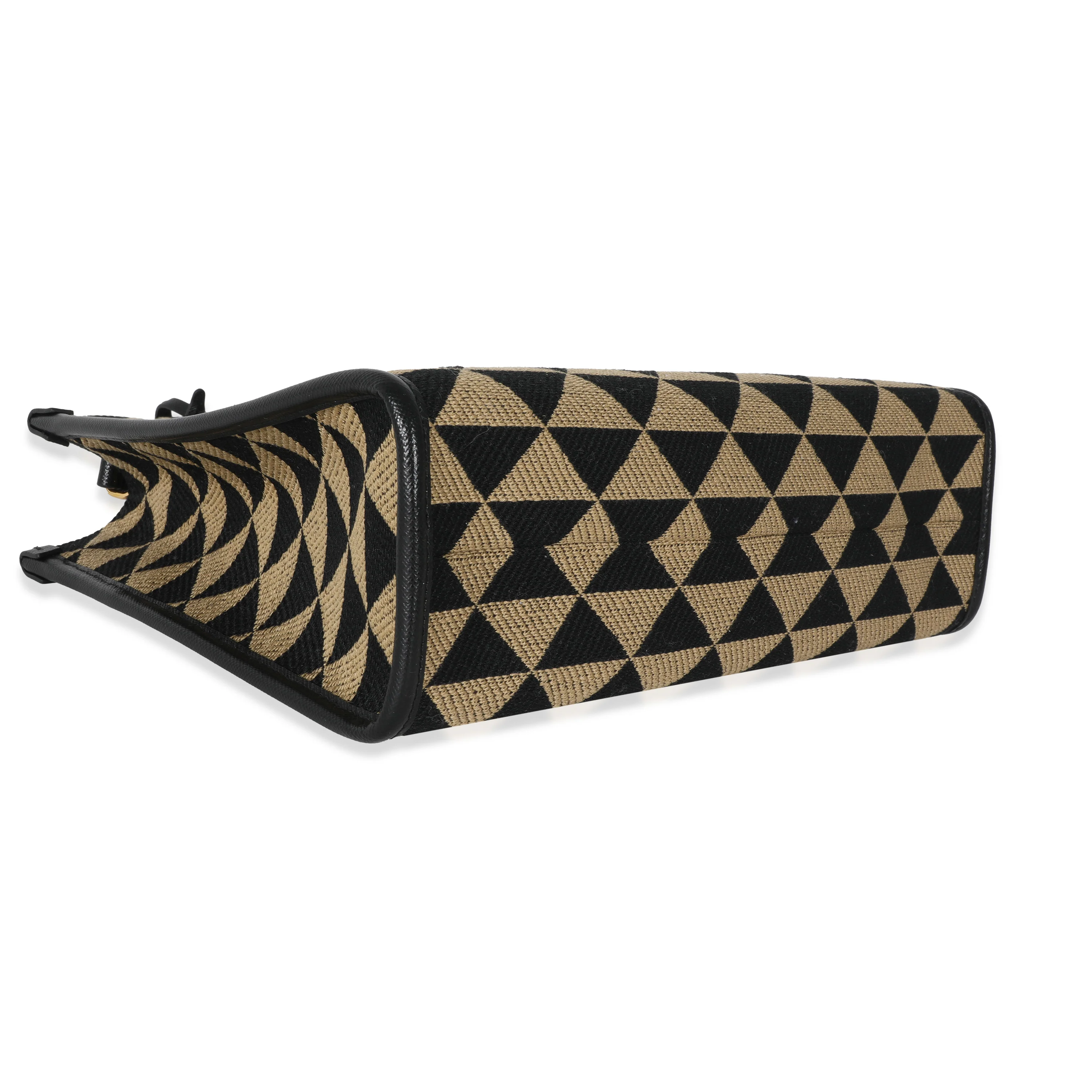 Prada Small Black Beige Embroidered Canvas Symbole Tote - Image 6
