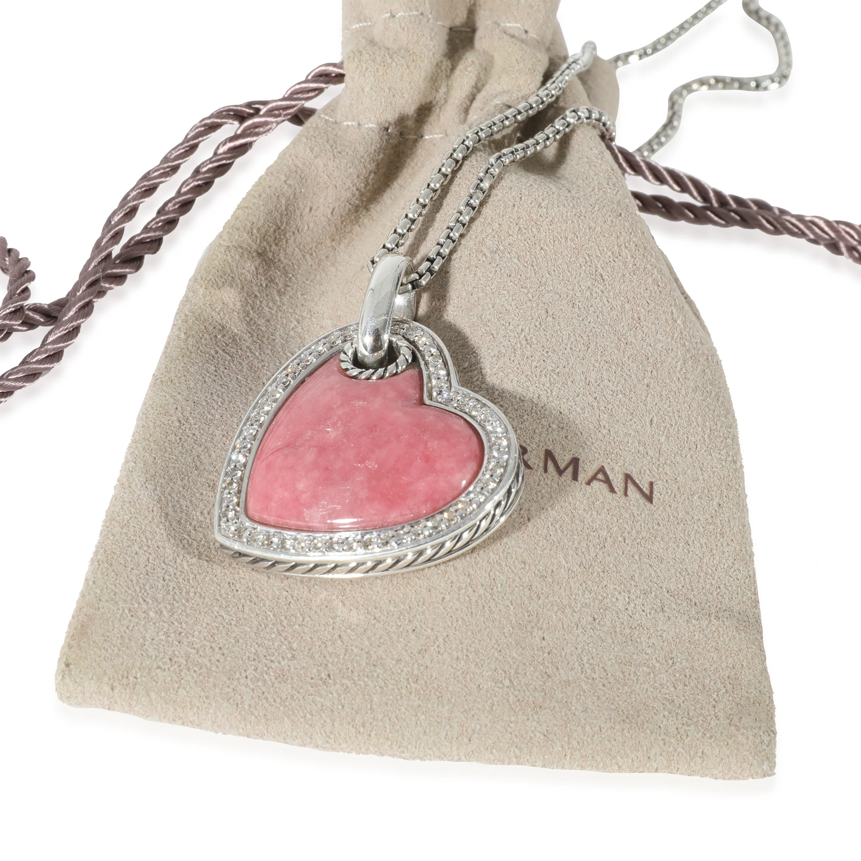 David Yurman Rhodolite & Diamond Heart Pendant in Sterling Silver 0.4 CTW - Image 5