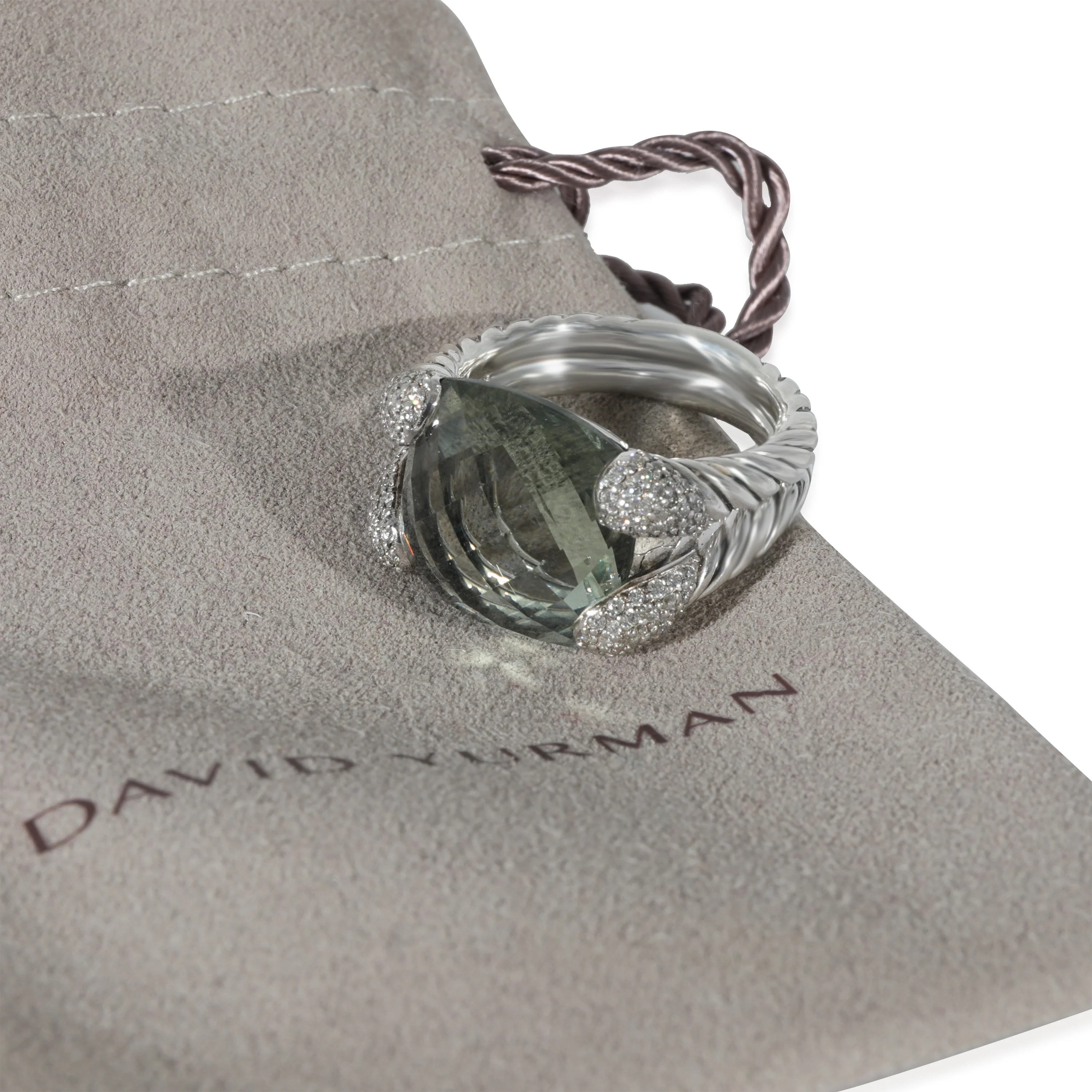 David Yurman Willow Ring With Prasiolite & Diamonds in Sterling Silver 0.33 CTW - Image 5