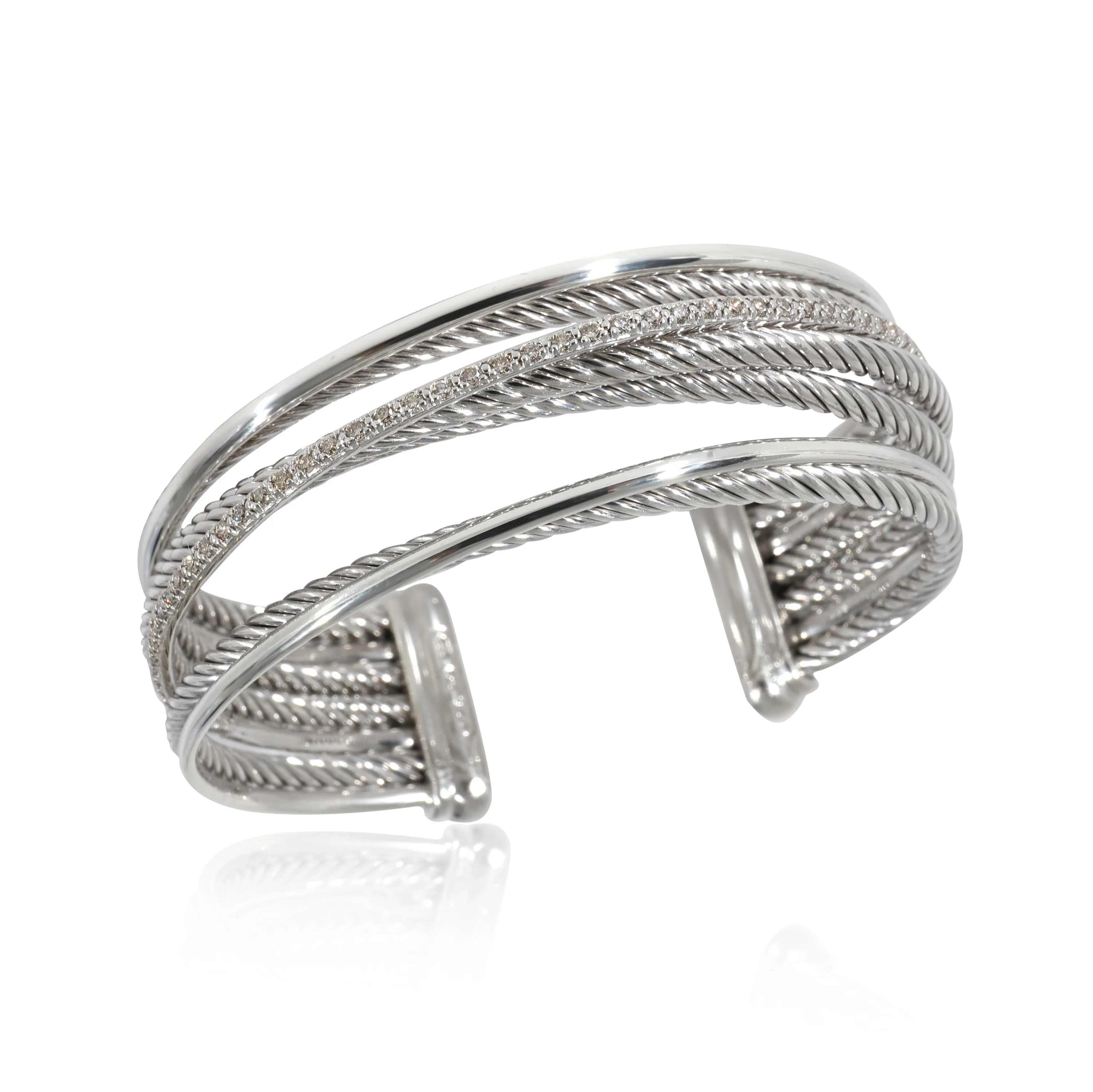David Yurman Crossover Diamond Cuff in 14k White Gold/Sterling Silver 0.65 CTW - Image 3
