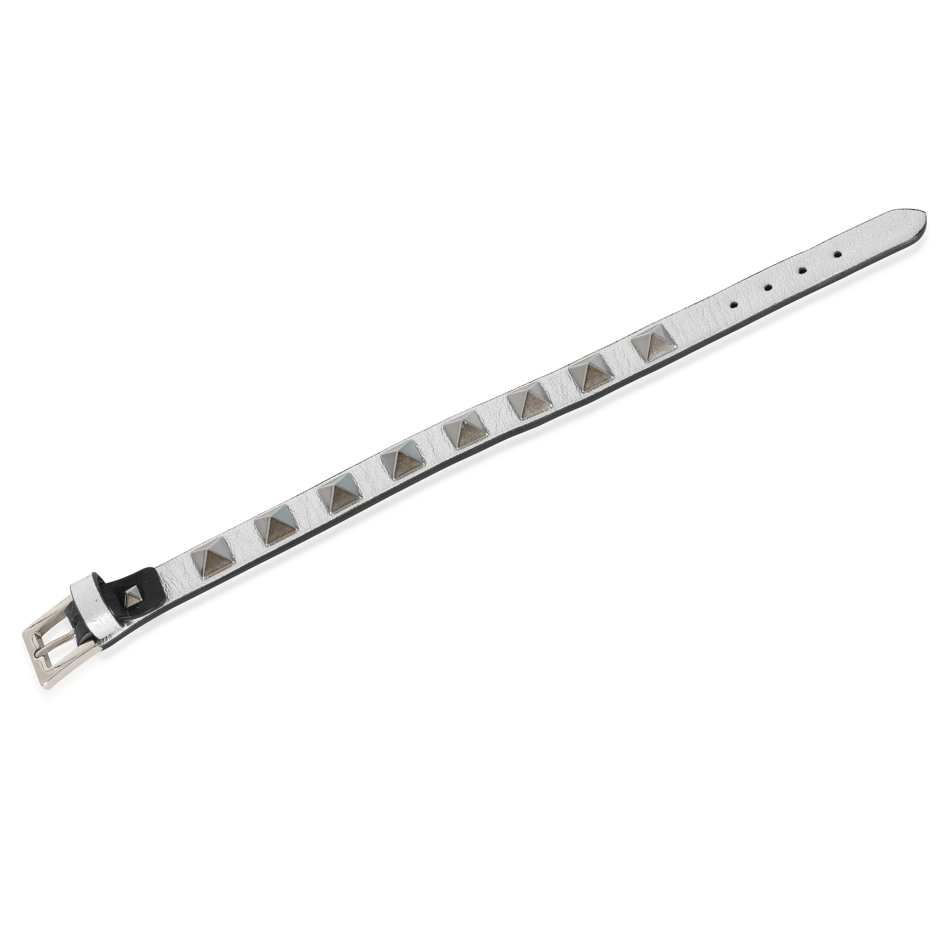 Silver Tone Metal Valentino Stud Leather Bracelet - Image 2