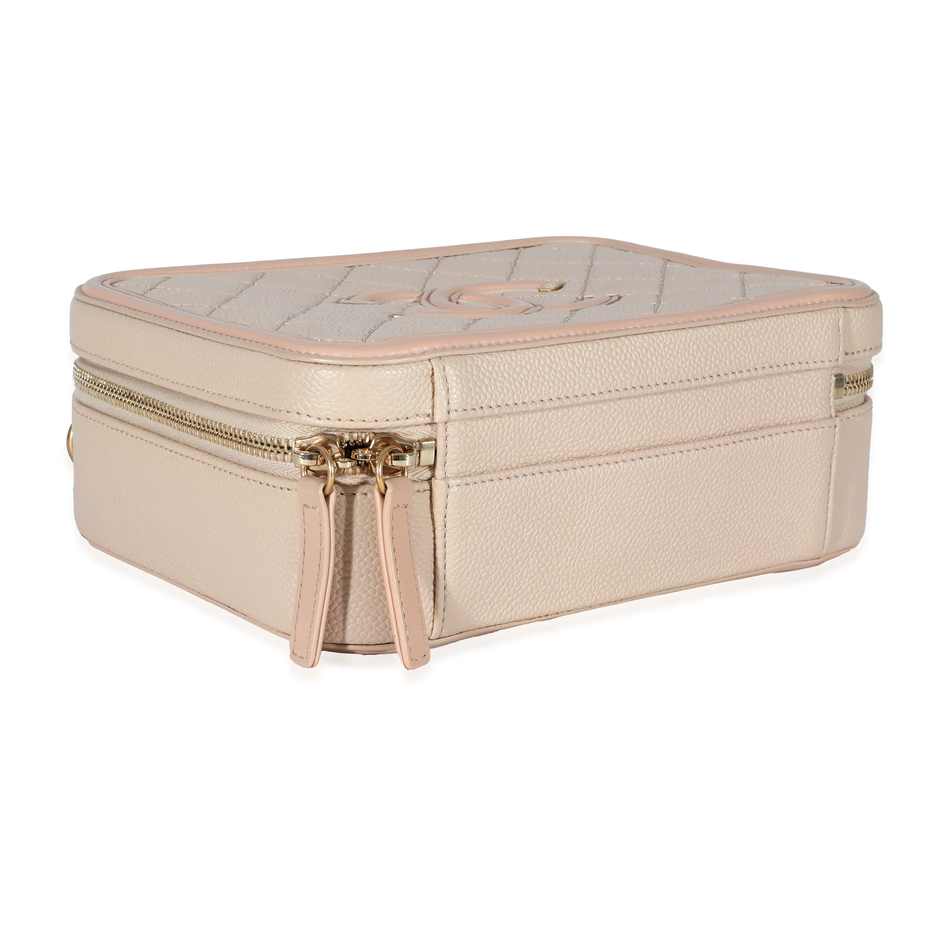 Chanel Beige Quilted Caviar Medium Filigree Vanity Case - Image 6