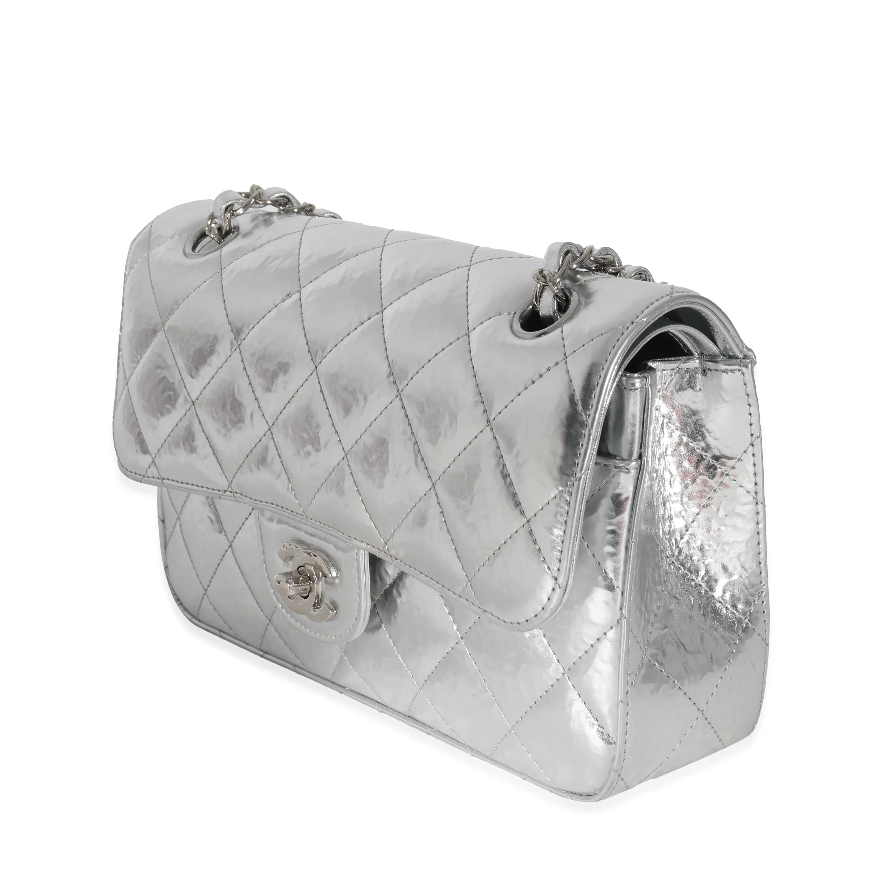 Chanel Silver Hammered Metallic Calfskin Small Classic Double Flap - Image 2
