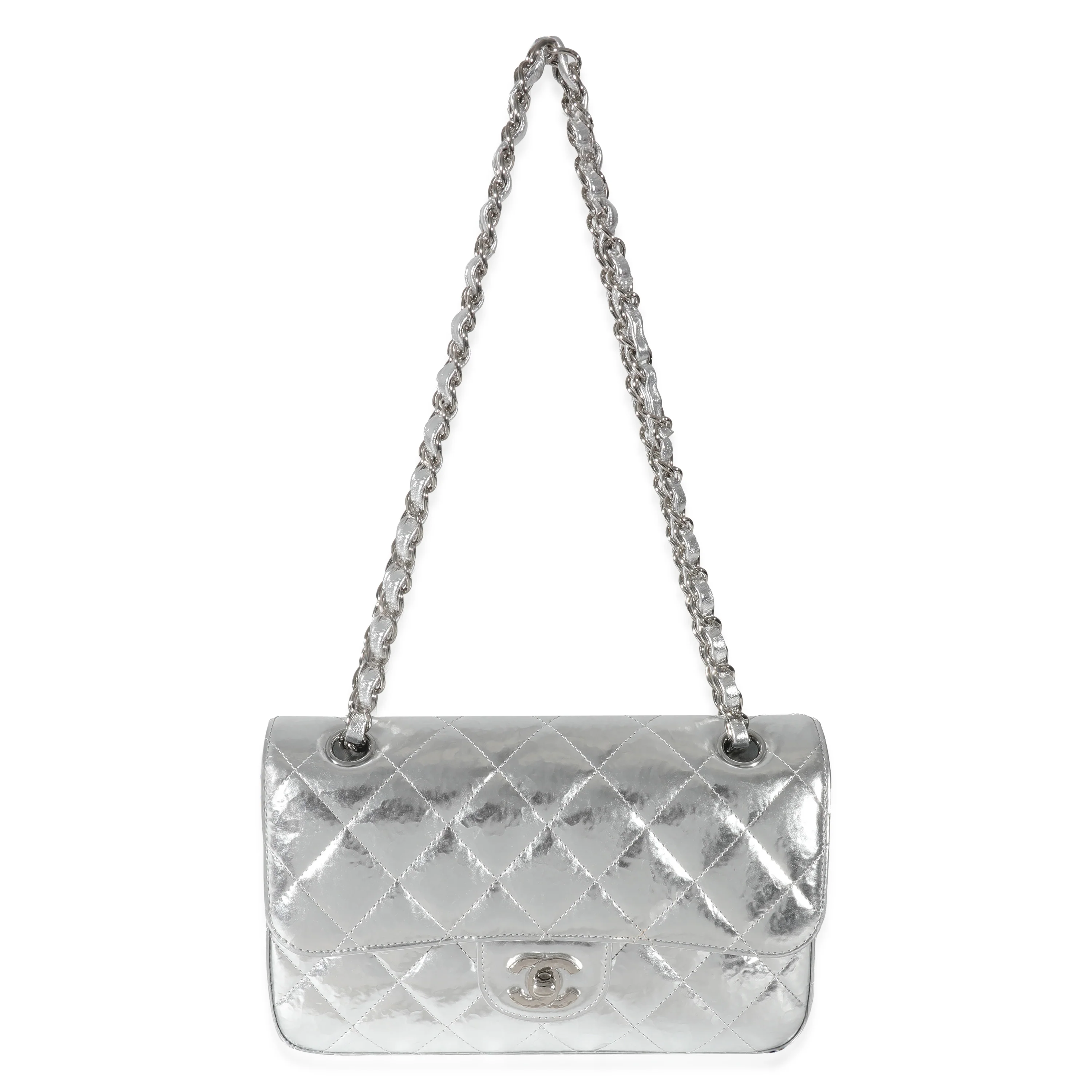 Chanel Silver Hammered Metallic Calfskin Small Classic Double Flap - Image 4