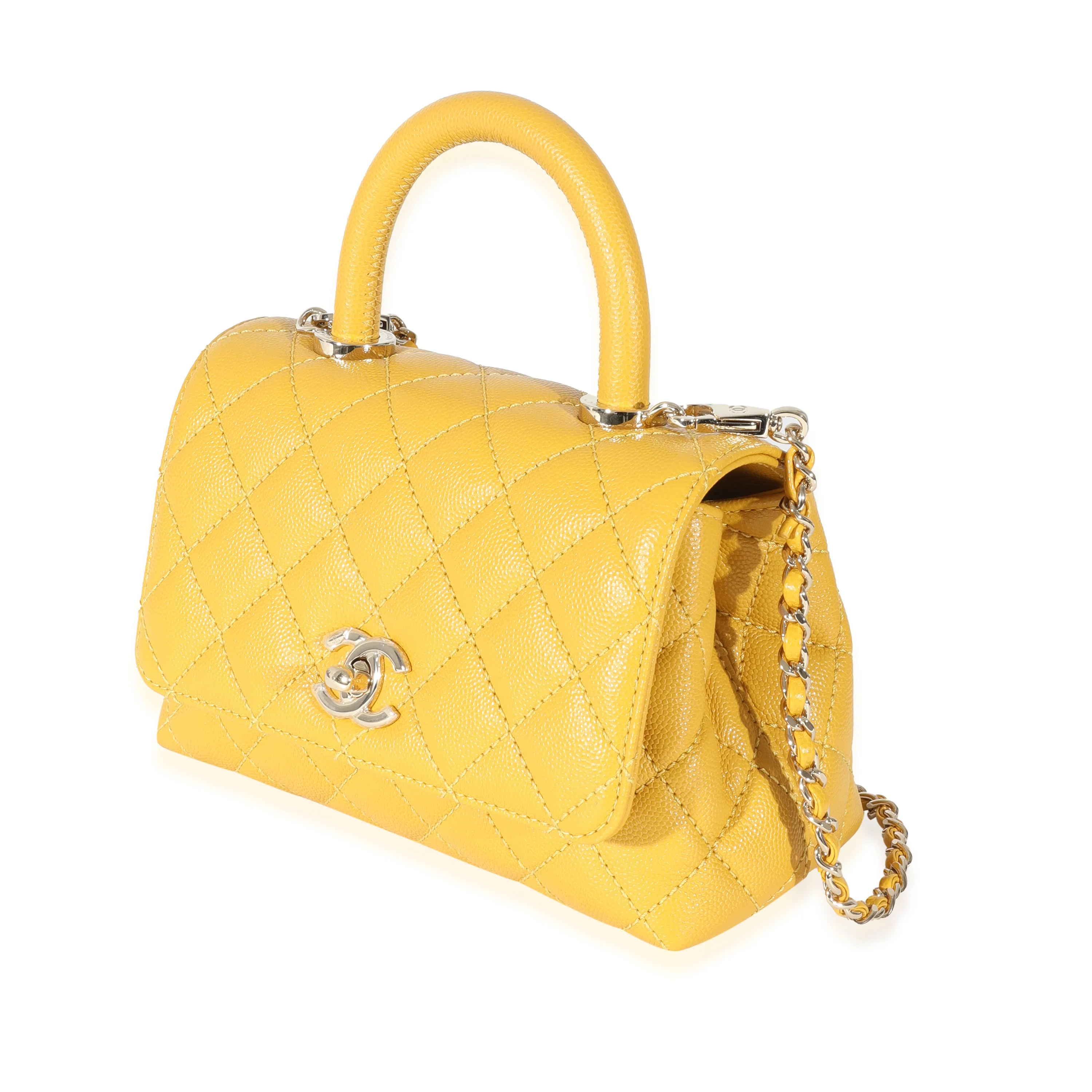 Chanel Yellow Caviar Extra Mini Coco Top Handle - Image 3