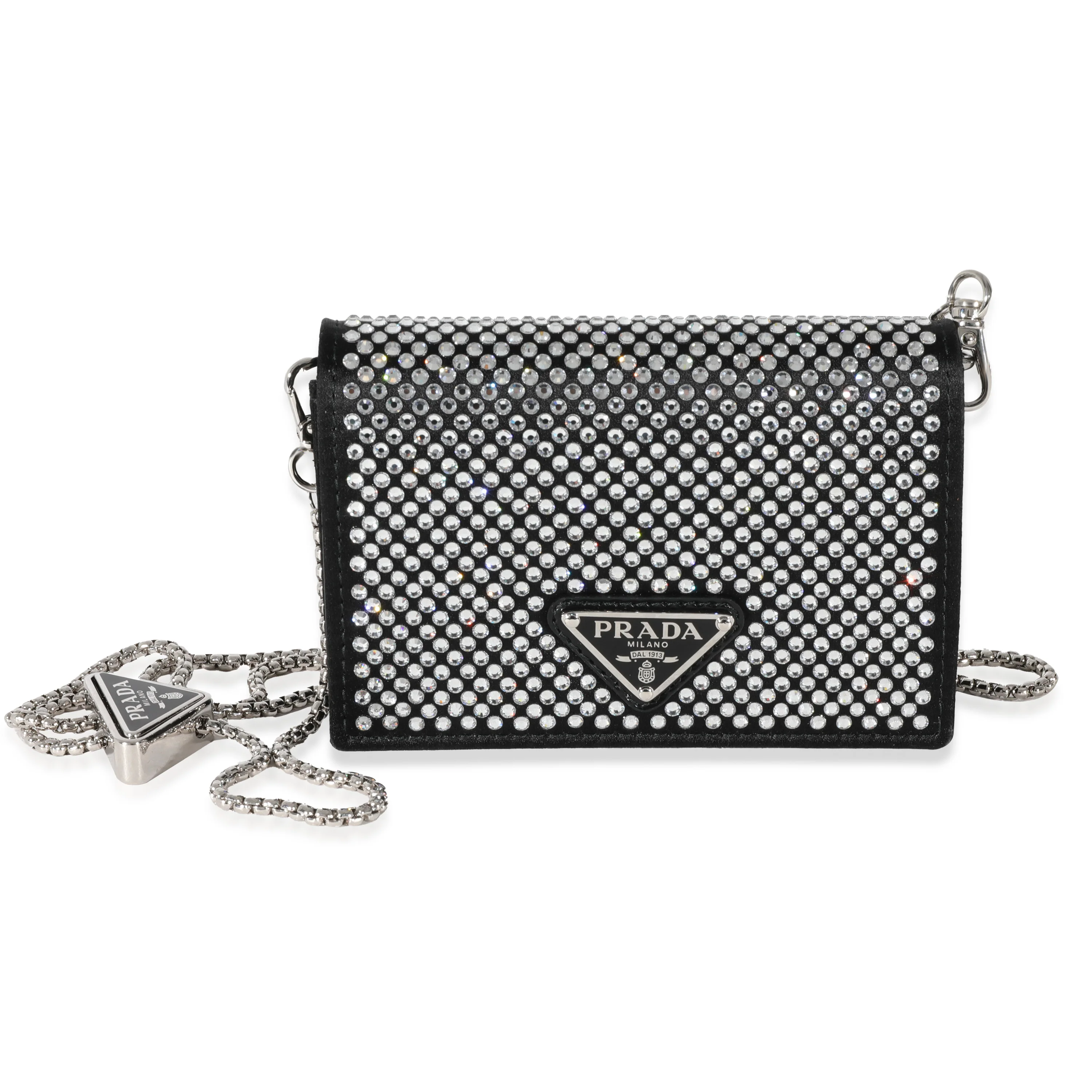 Prada Black Satin Crystal Card Holder With Chain - Image 4