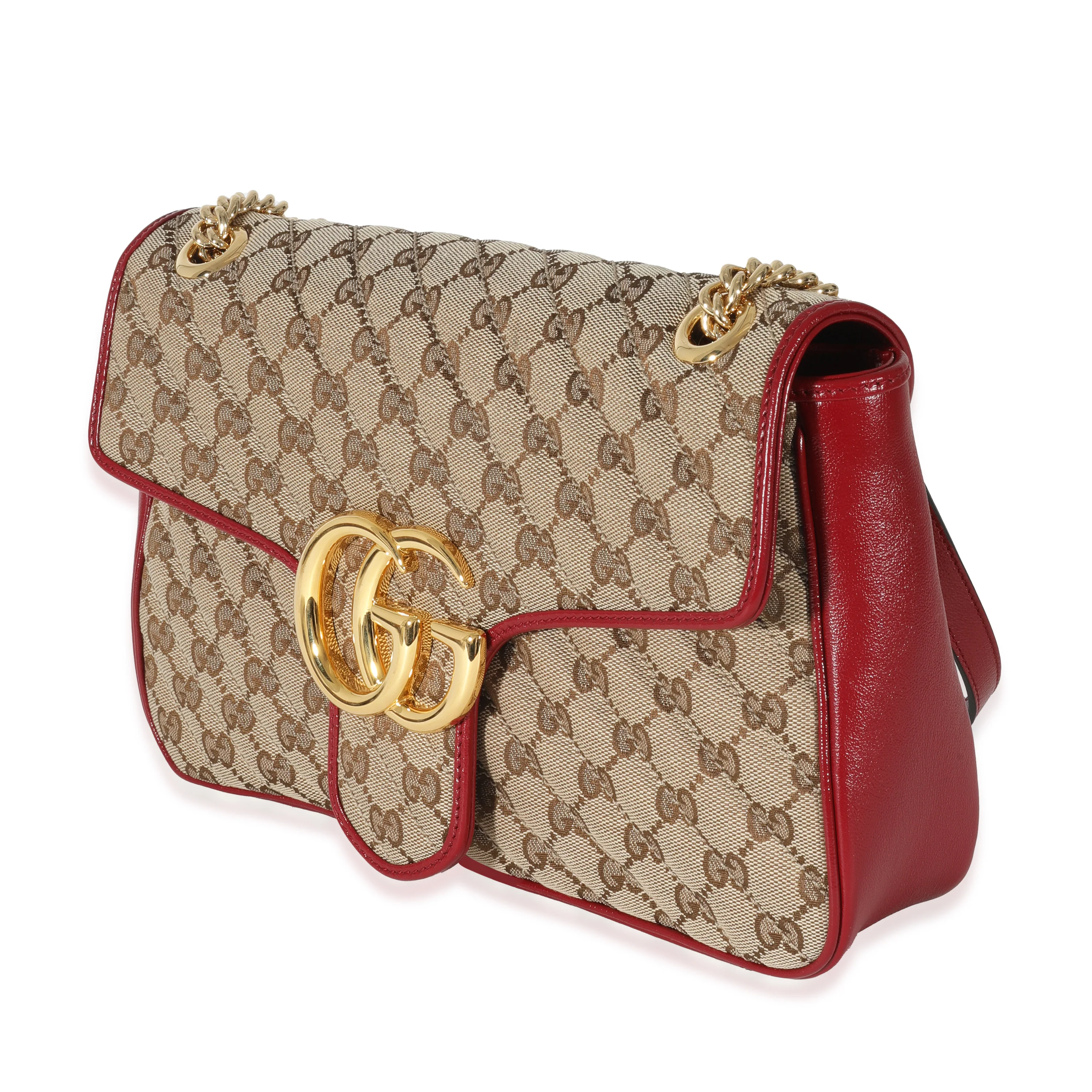 Gucci Beige Diagonal GG Canvas & Hibiscus Red Medium Marmont Bag - Image 2