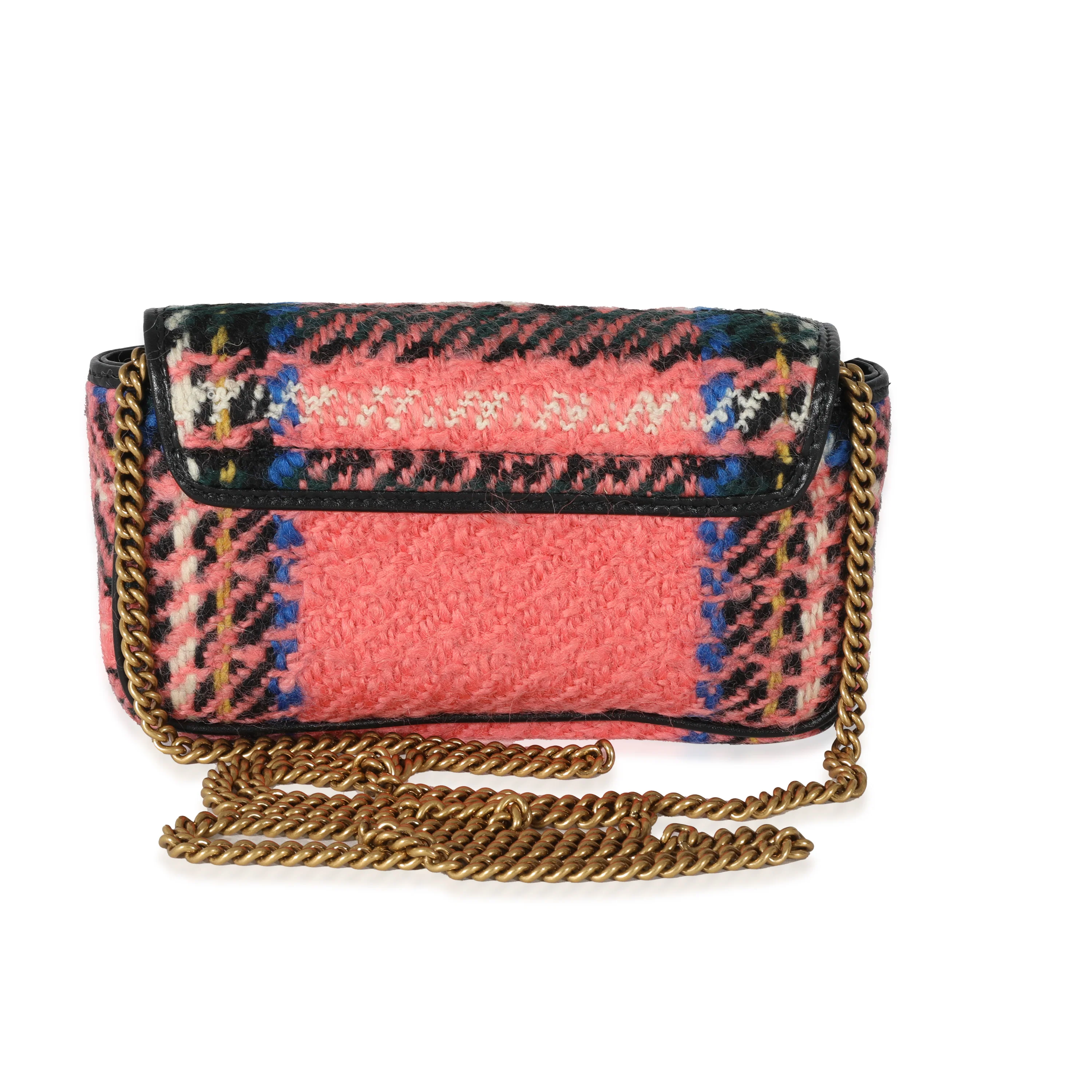 Gucci Pink Multicolored Tweed GG Marmont Super Mini Bag - Image 3