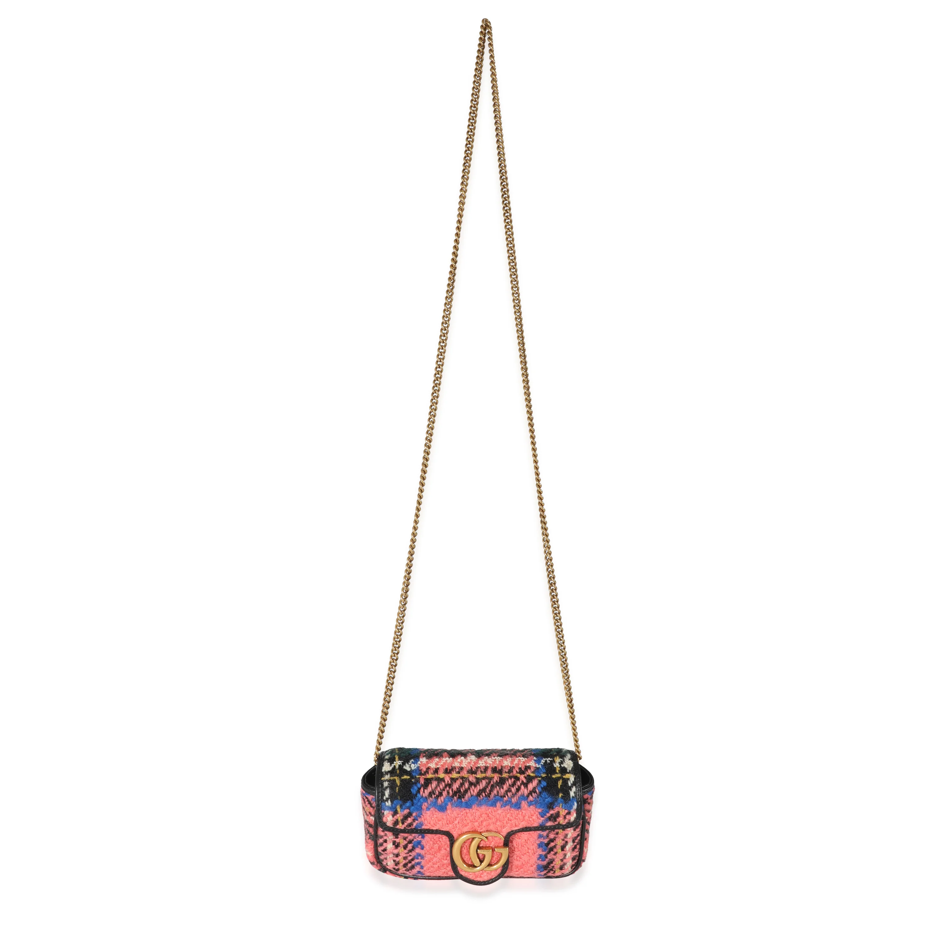 Gucci Pink Multicolored Tweed GG Marmont Super Mini Bag - Image 4