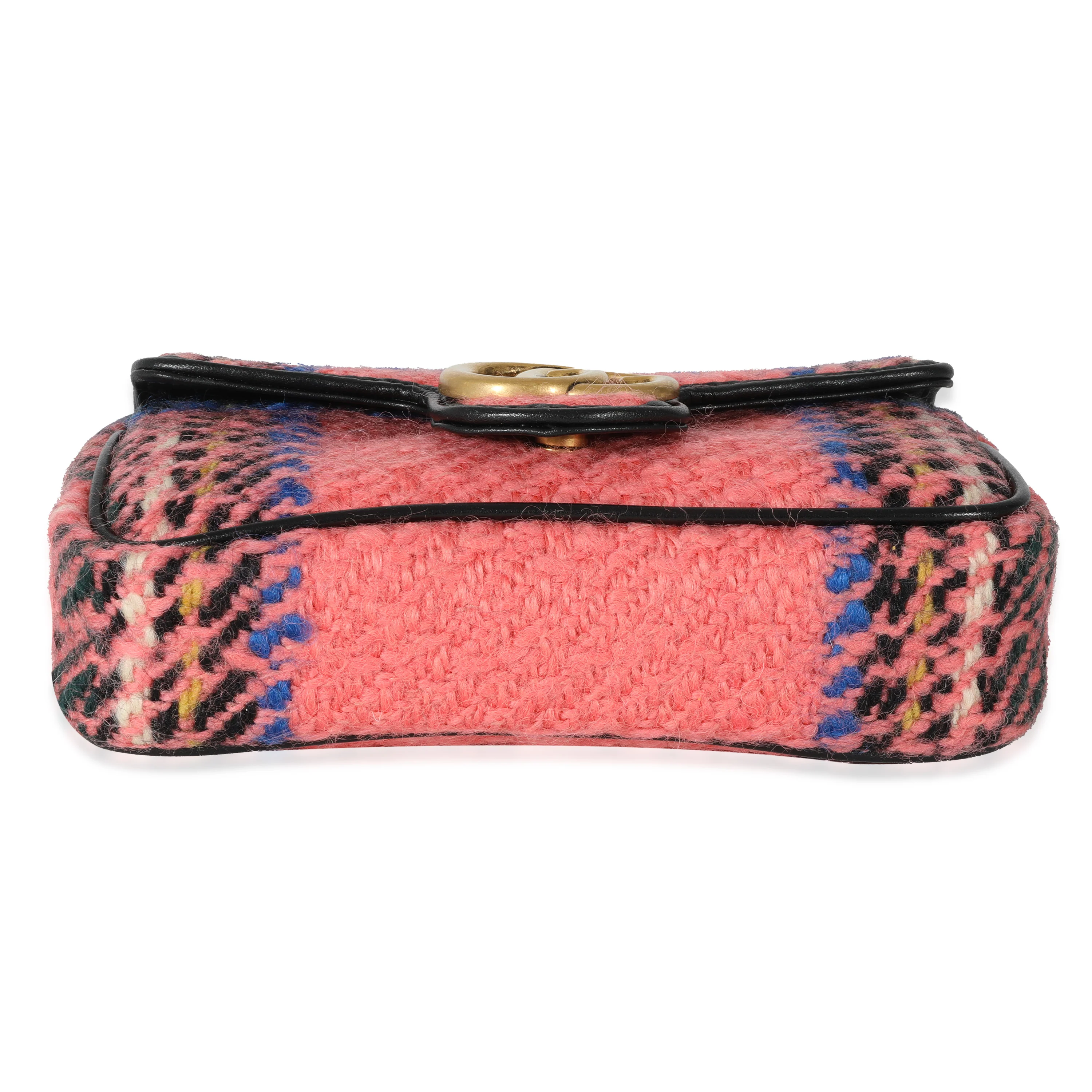 Gucci Pink Multicolored Tweed GG Marmont Super Mini Bag - Image 5