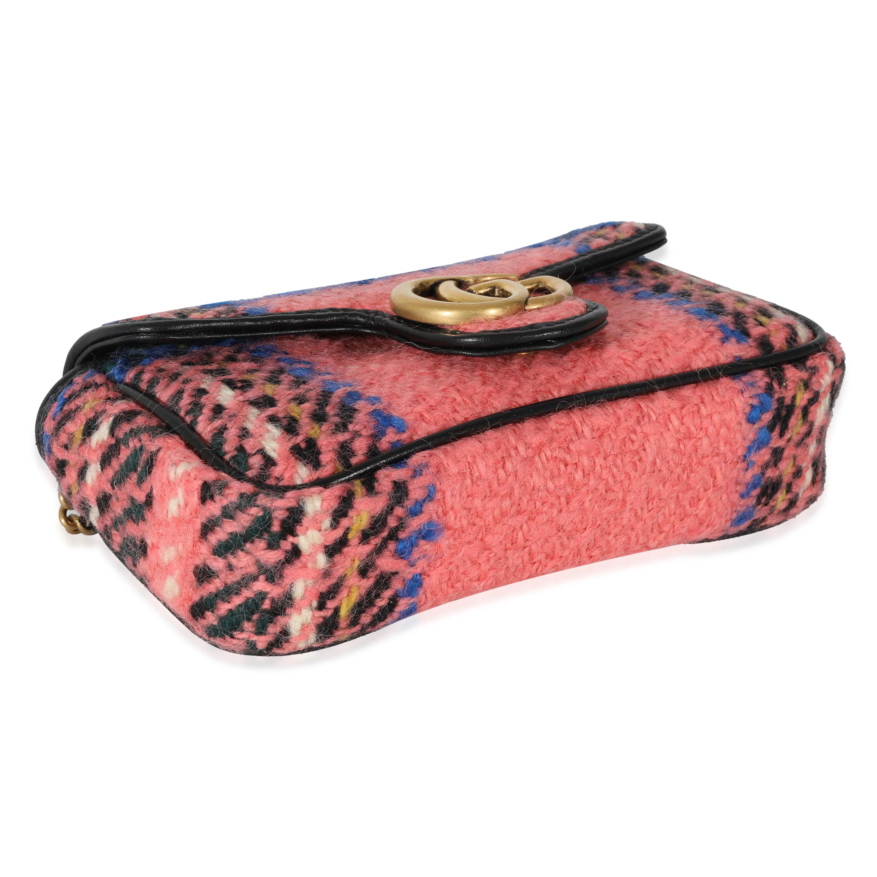 Gucci Pink Multicolored Tweed GG Marmont Super Mini Bag - Image 6