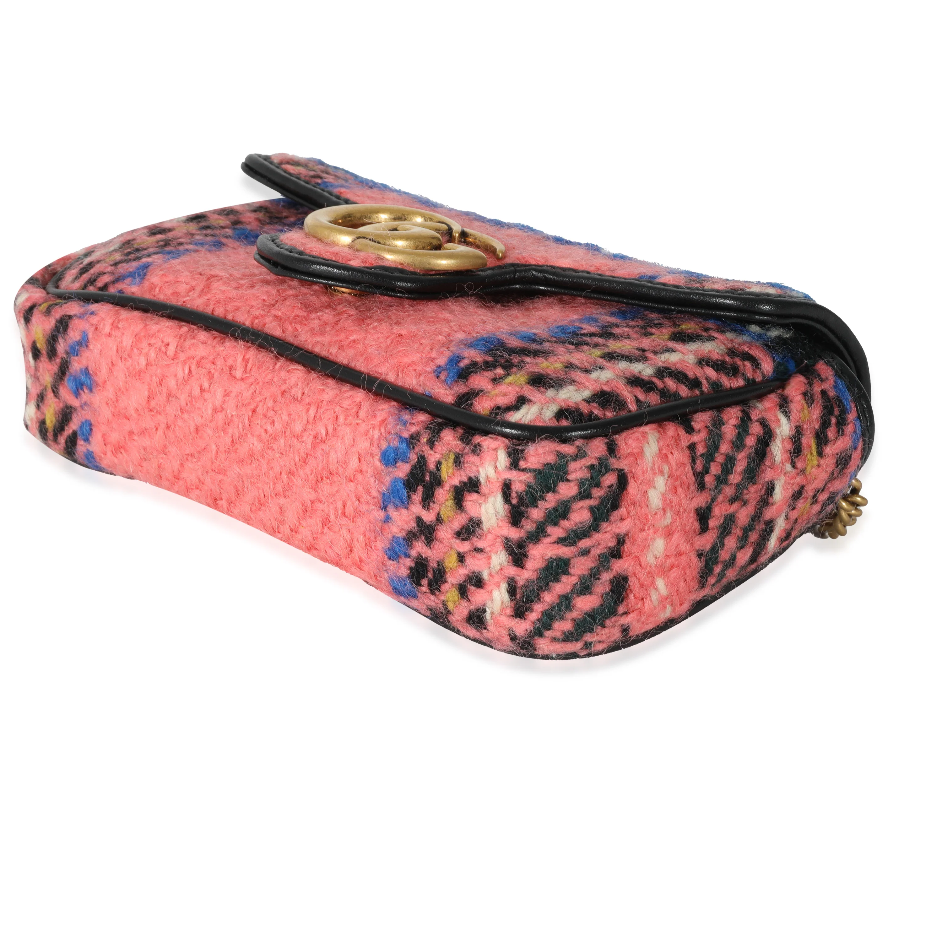 Gucci Pink Multicolored Tweed GG Marmont Super Mini Bag - Image 7