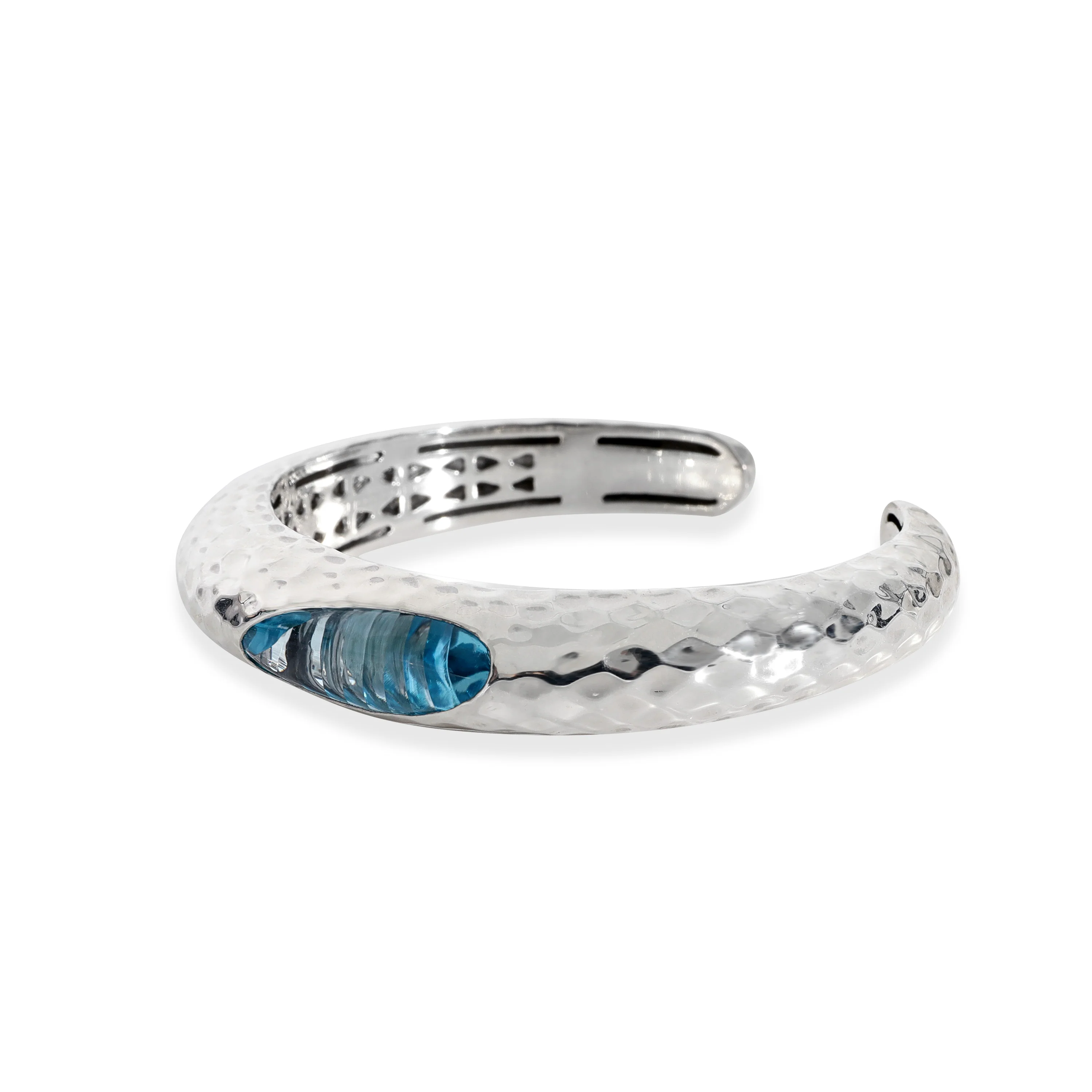 Roberto Coin Blue Topaz Hammered Cuff Bracelet in Sterling Silver - Image 2
