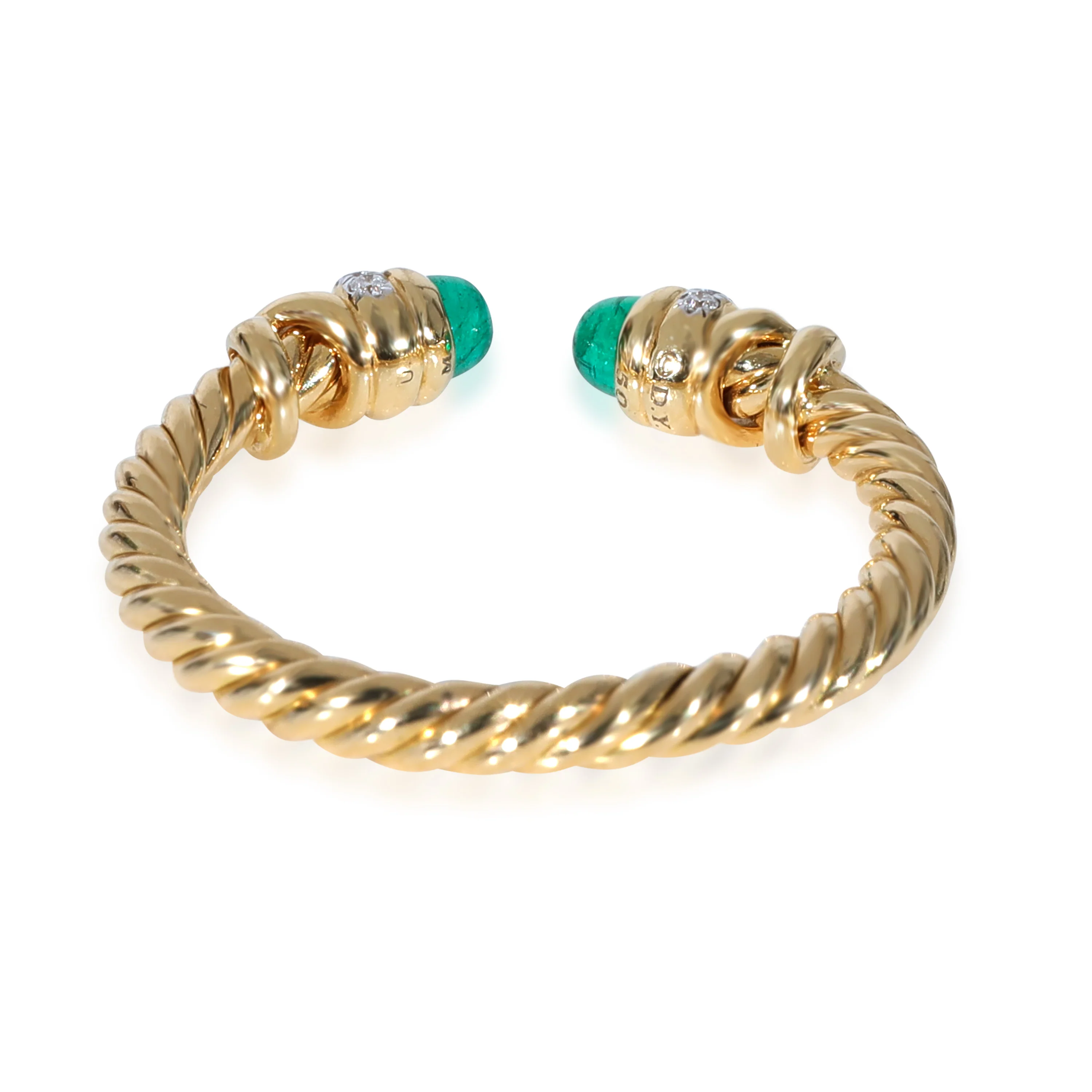 David Yurman Petite Helena Emerald Diamond Ring in 18k Yellow Gold 0.06 CTW - Image 3