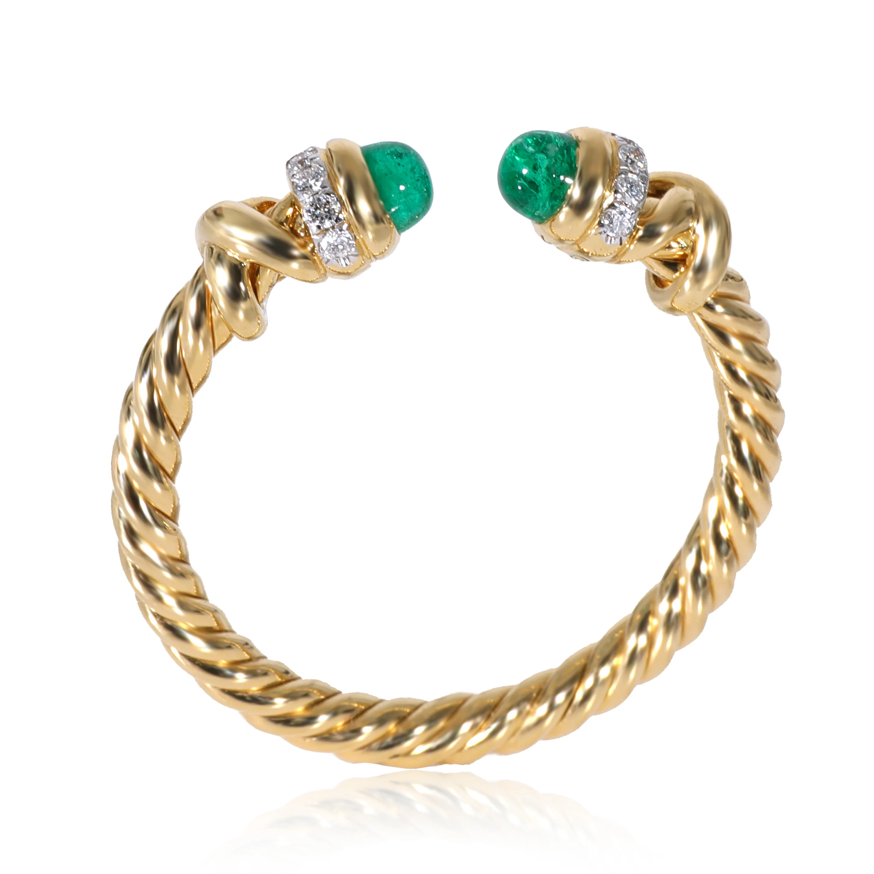 David Yurman Petite Helena Emerald Diamond Ring in 18k Yellow Gold 0.06 CTW - Image 4