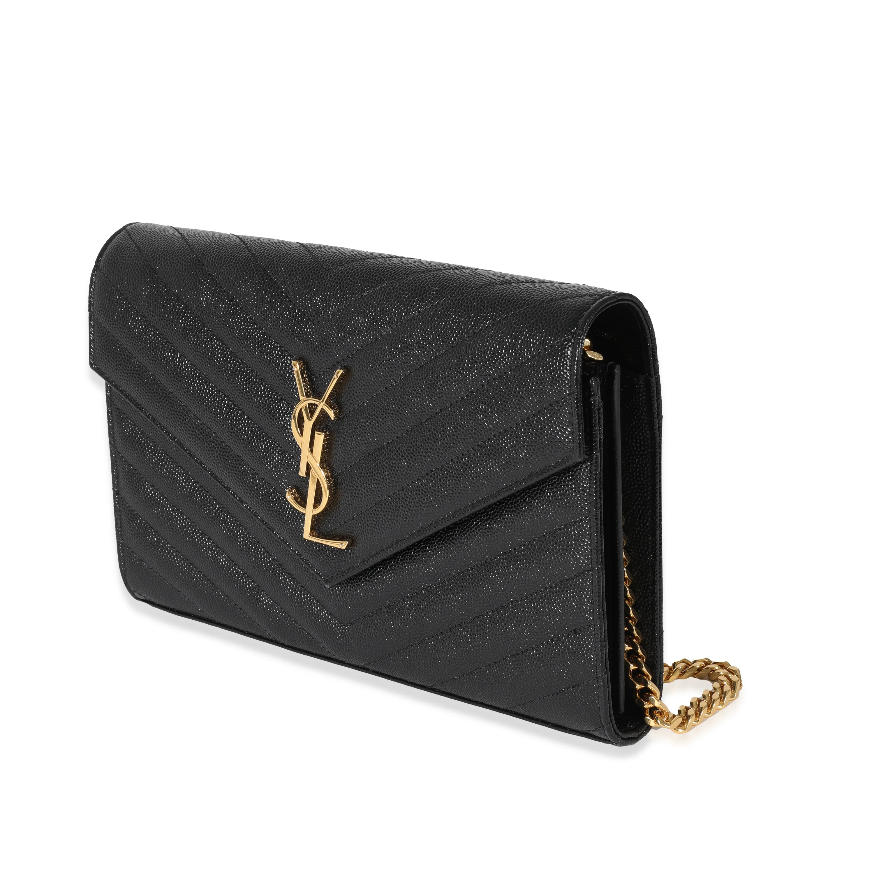 Saint Laurent Black Cassandre Matelasse Envelope Chain Wallet - Image 2
