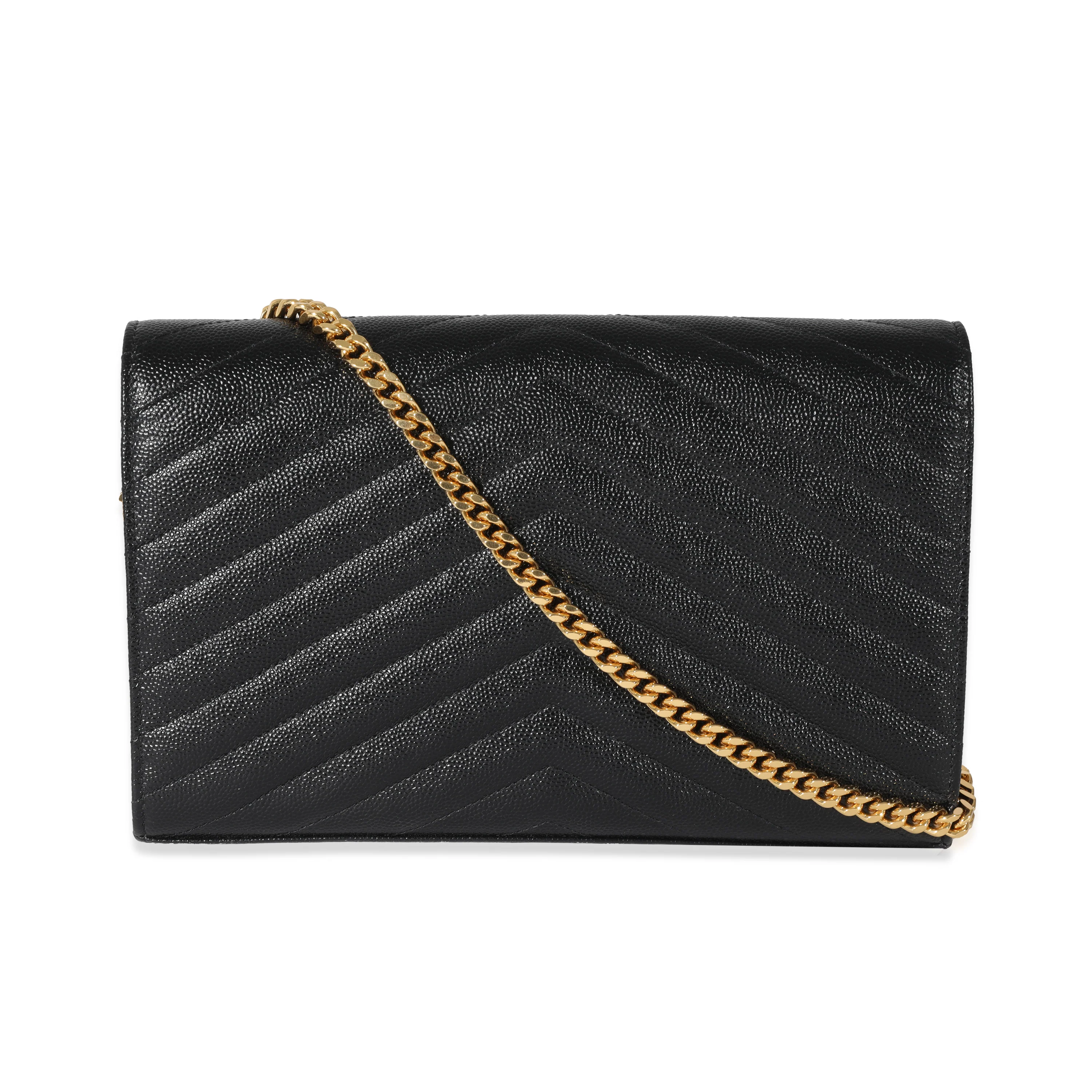 Saint Laurent Black Cassandre Matelasse Envelope Chain Wallet - Image 3