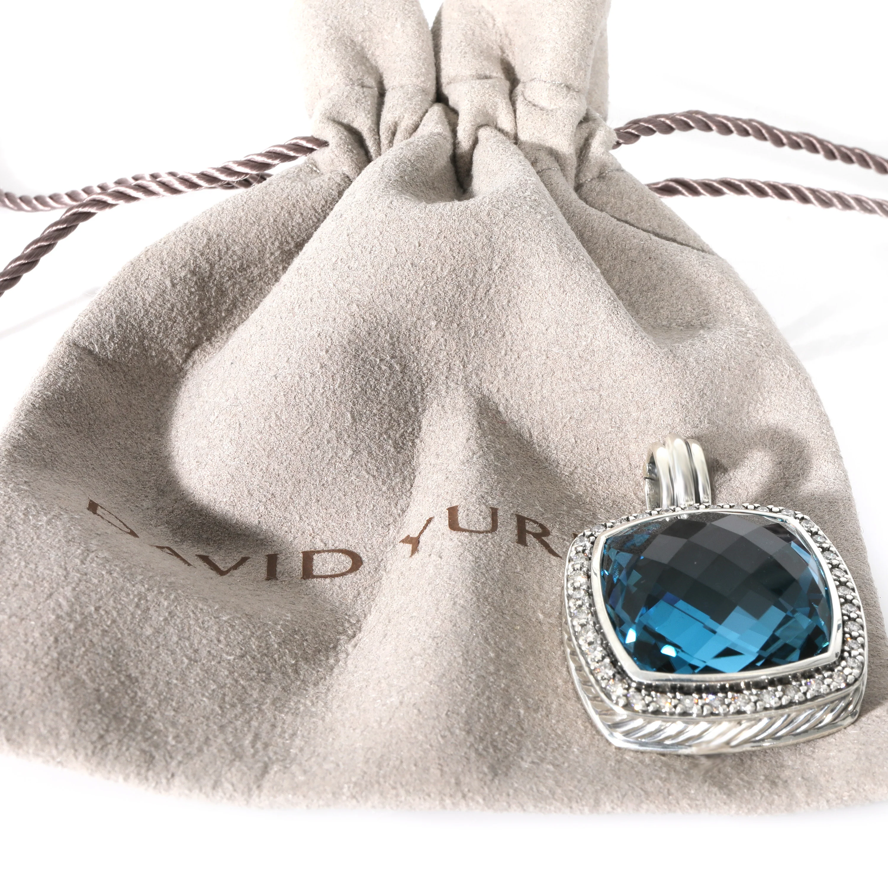 David Yurman Albion Blue Topaz Diamond Enhancer Pendant in Sterling Silver 0.46 - Image 4