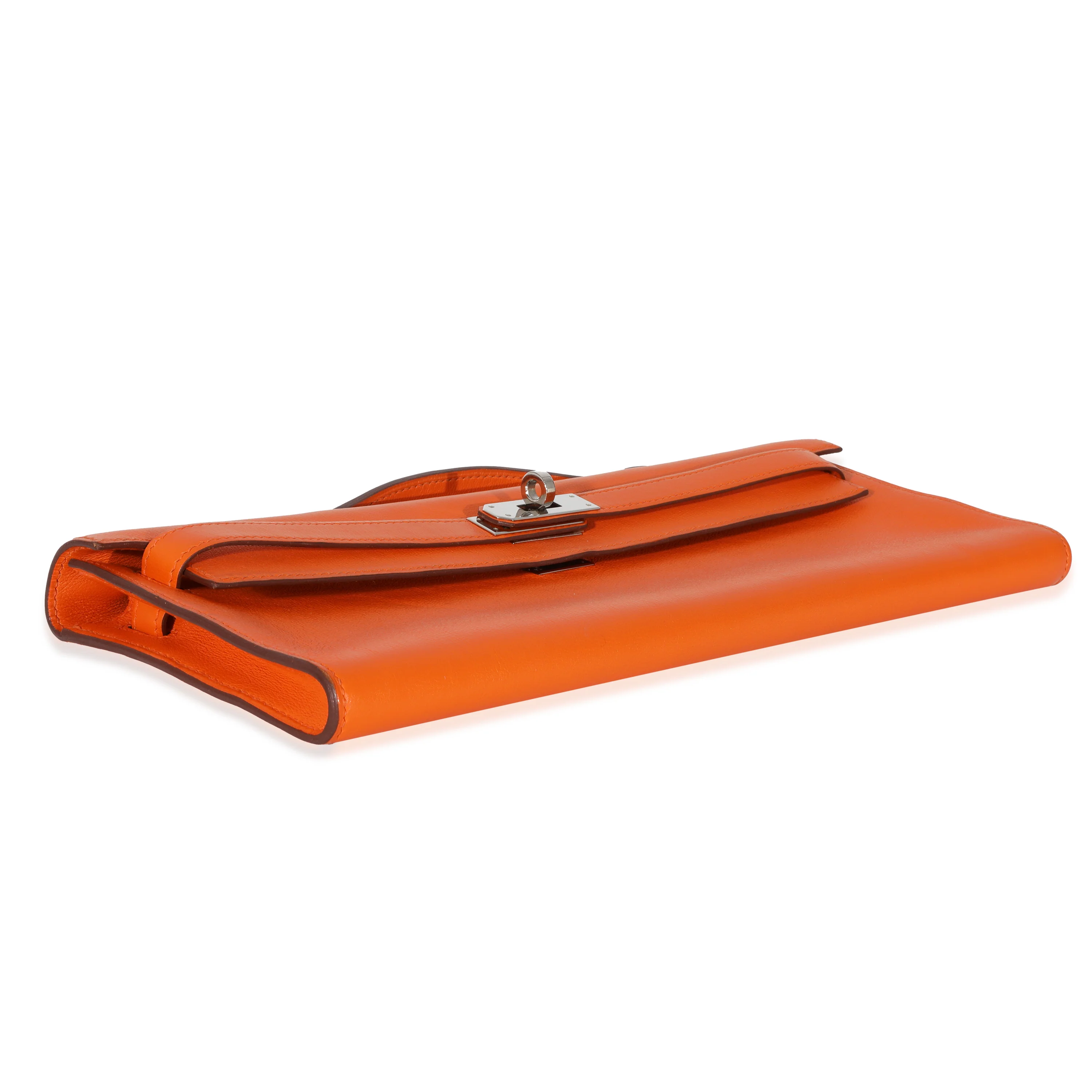 Hermes Orange Evercolor Kelly Cut Clutch PHW - Image 6