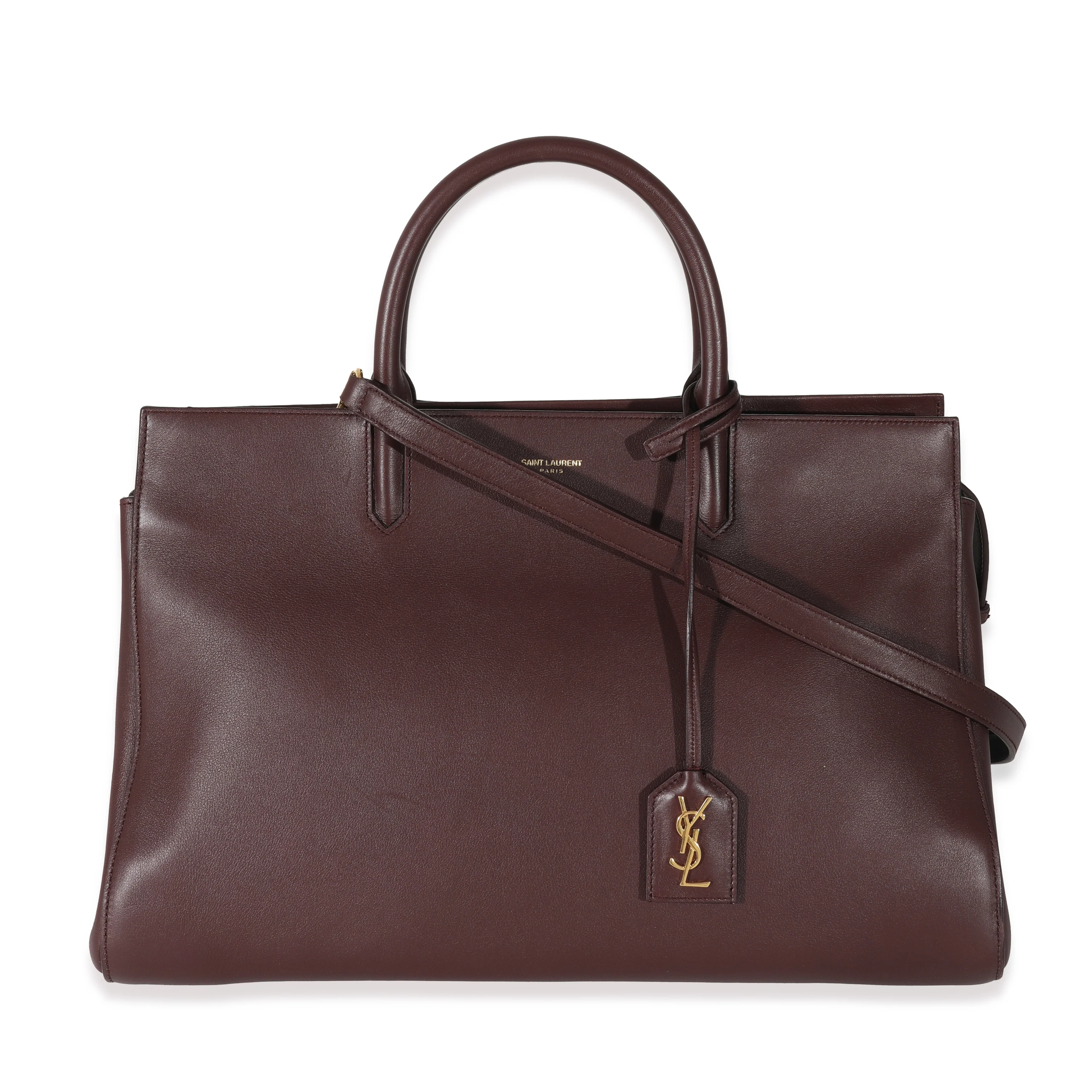 Saint Laurent Burgundy Grained Calfskin Small Cabas Rive Gauche Tote - Image 2