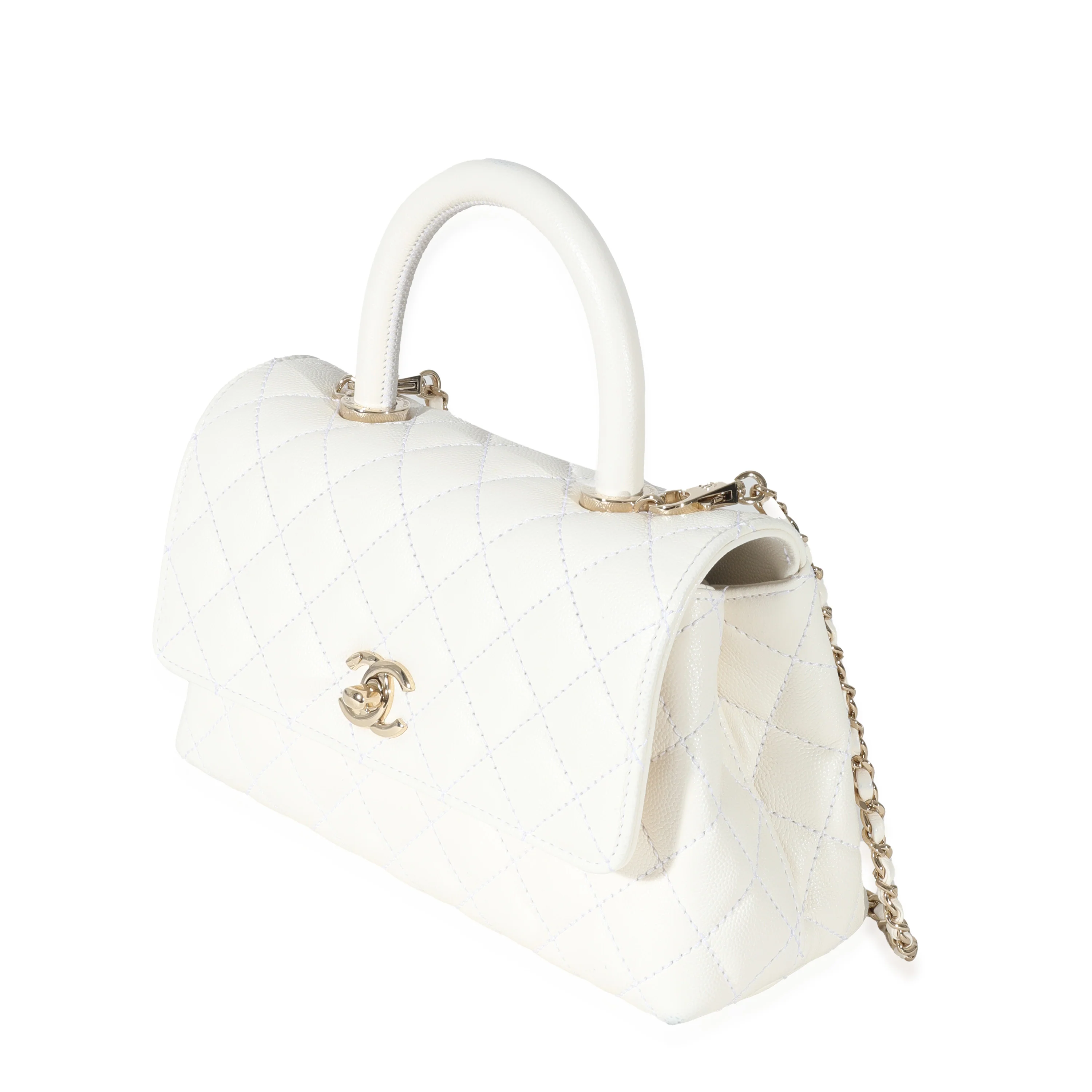 Chanel White Caviar Mini Coco Top Handle - Image 2