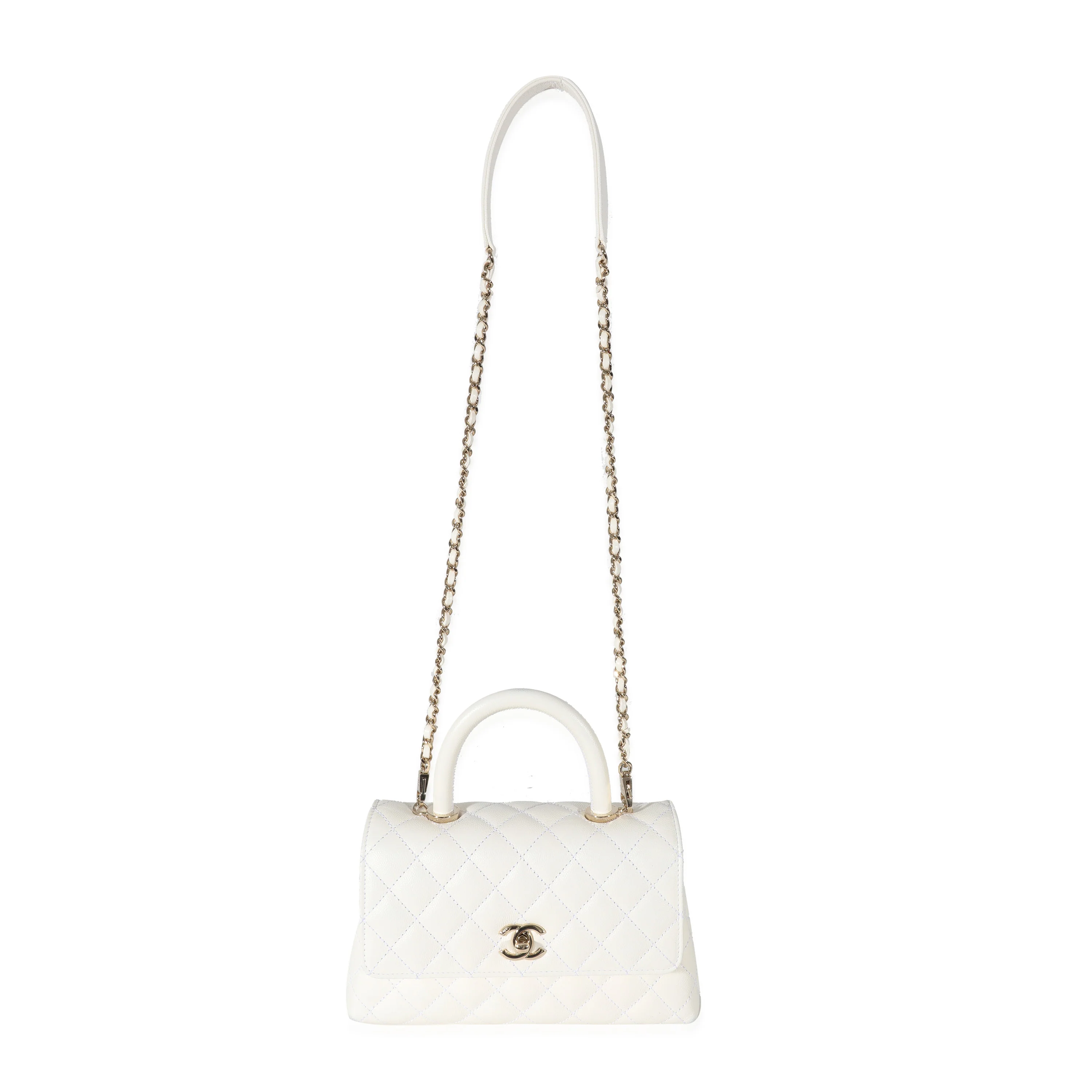 Chanel White Caviar Mini Coco Top Handle - Image 4