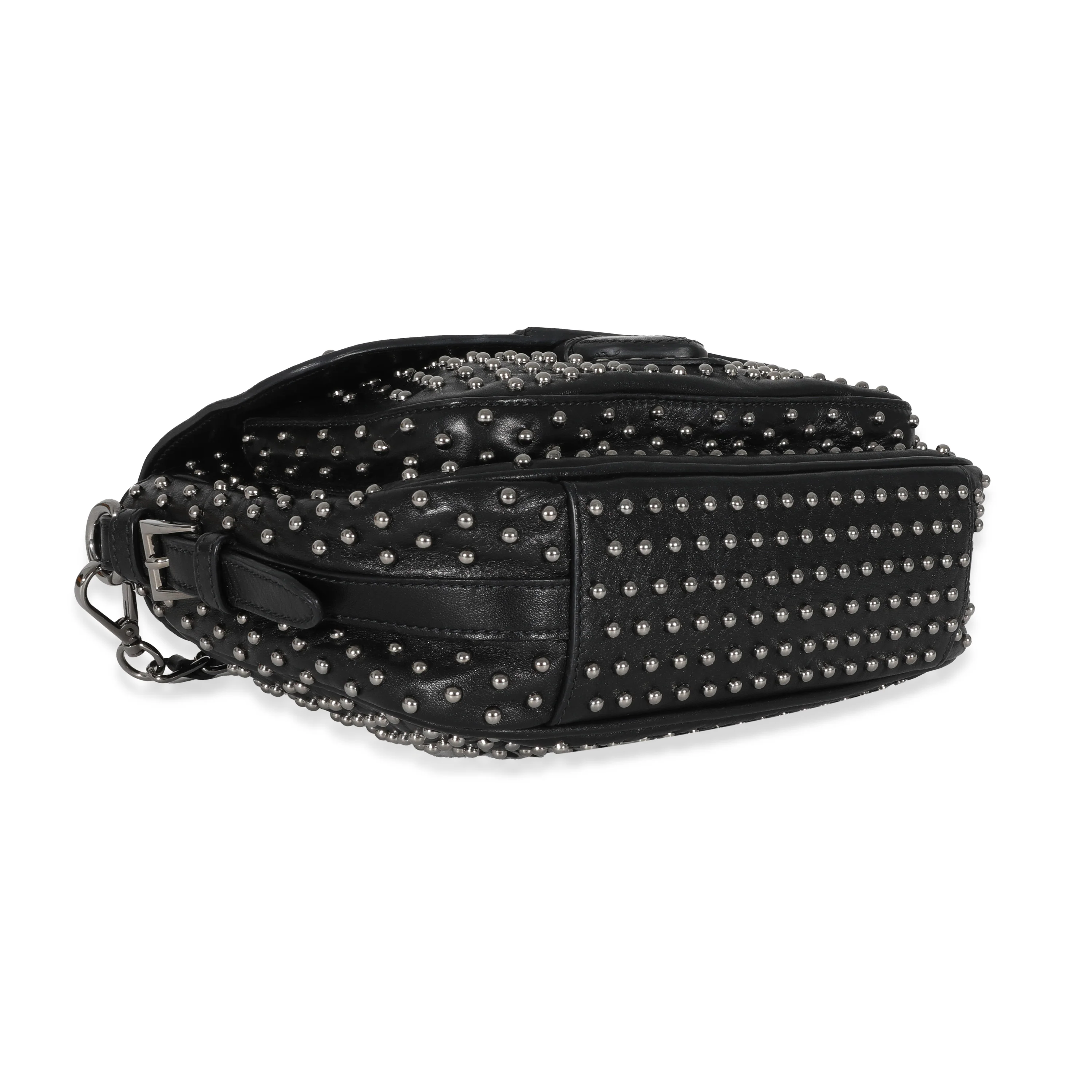 Prada Black Soft Calfskin Studded Flap Bag - Image 4