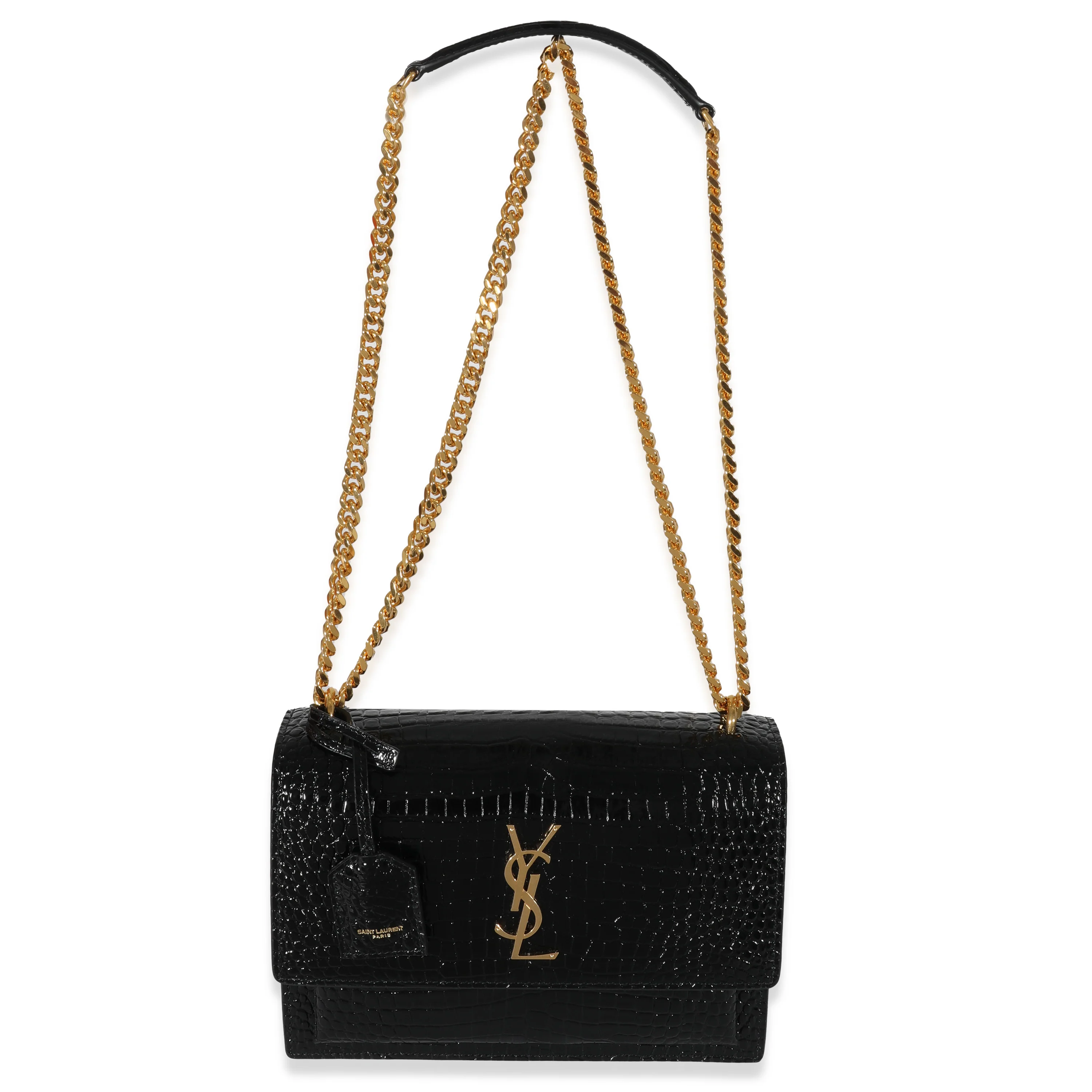 Saint Laurent Black Embossed Leather Medium Sunset Bag - Image 7