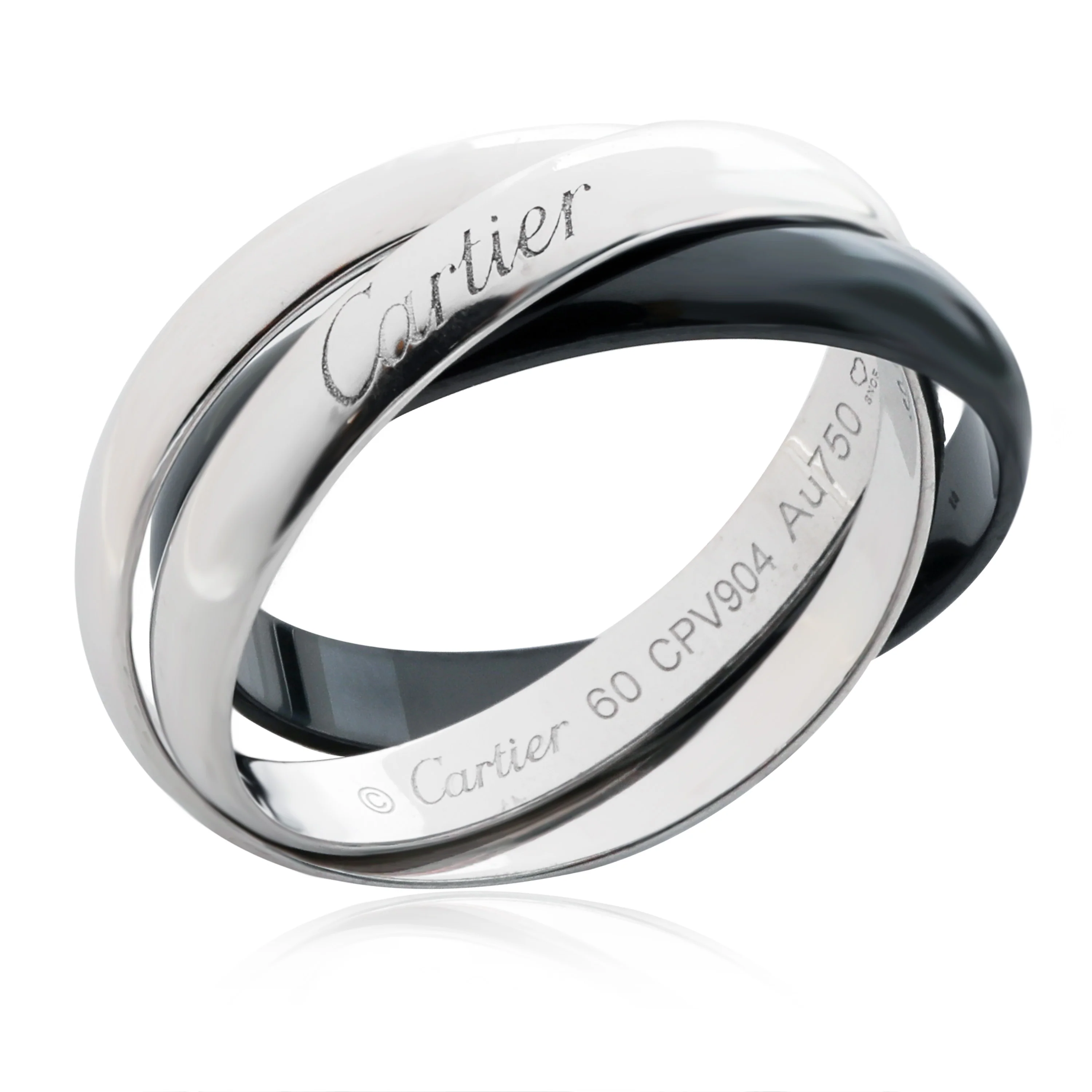 Cartier Trinity Ring With Black Ceramic in 18k White Gold - Image 2