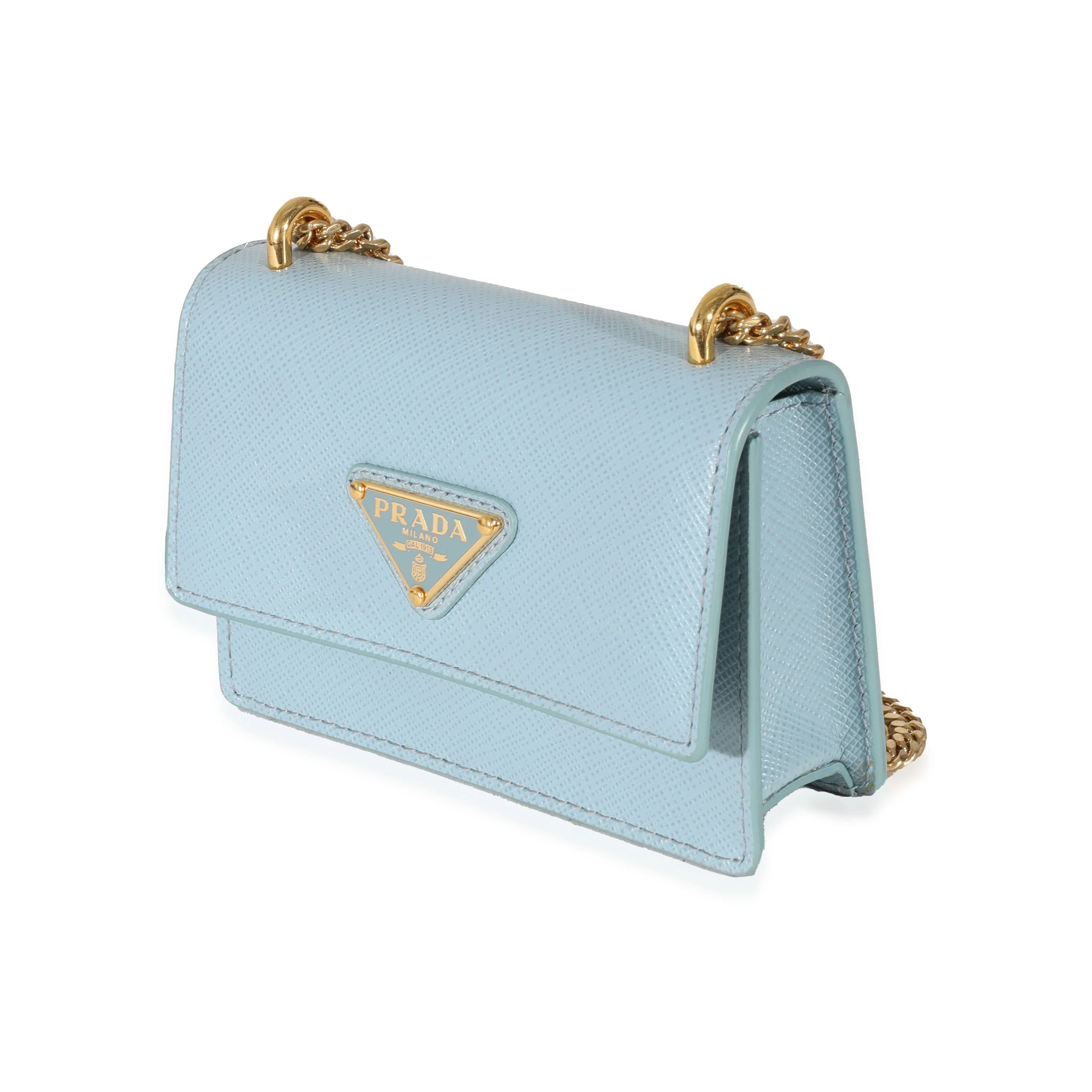 Prada Blue Saffiano Card Holder With Chain - Image 2