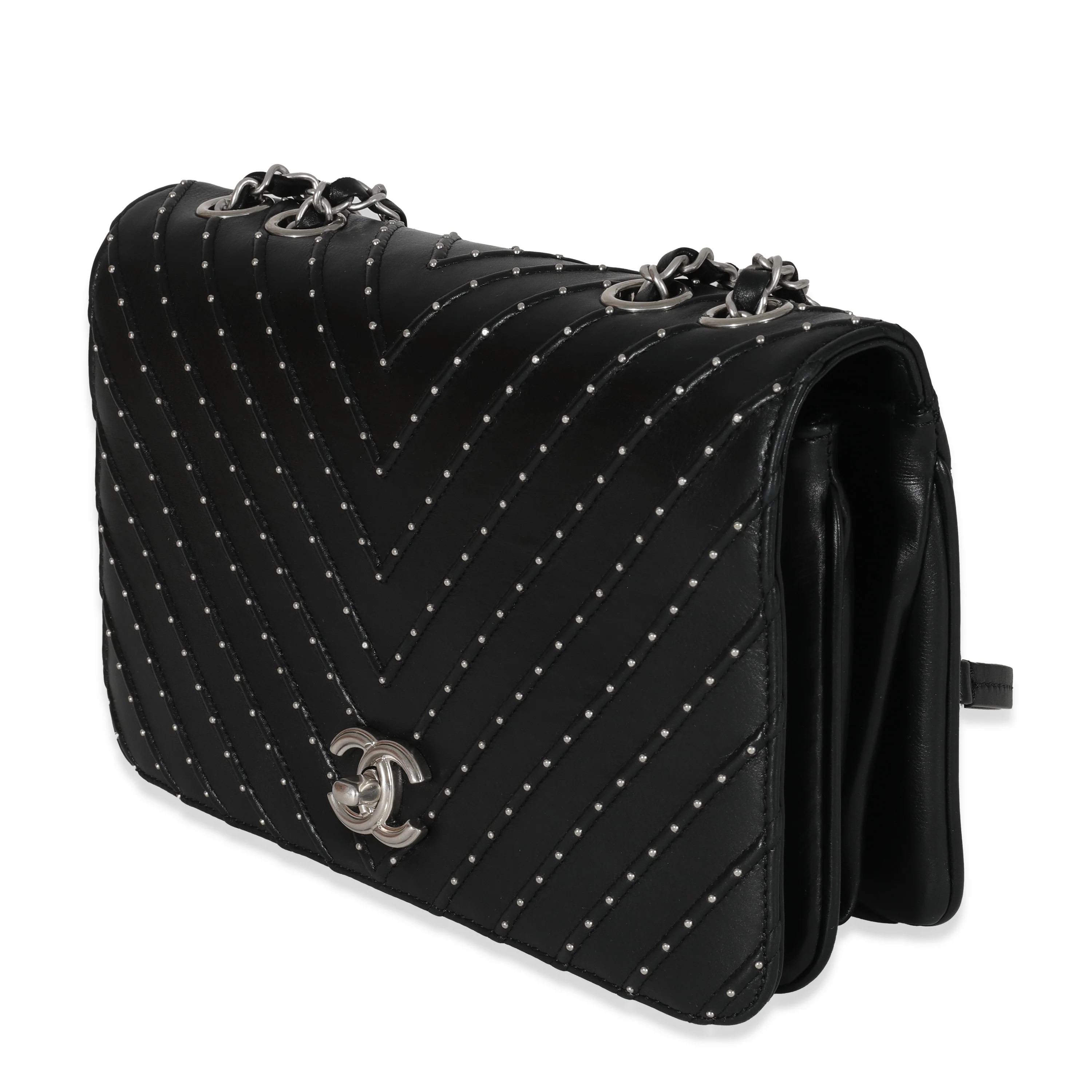 Chanel Black Calfskin Chevron Small Stud Wars Flap Bag - Image 2