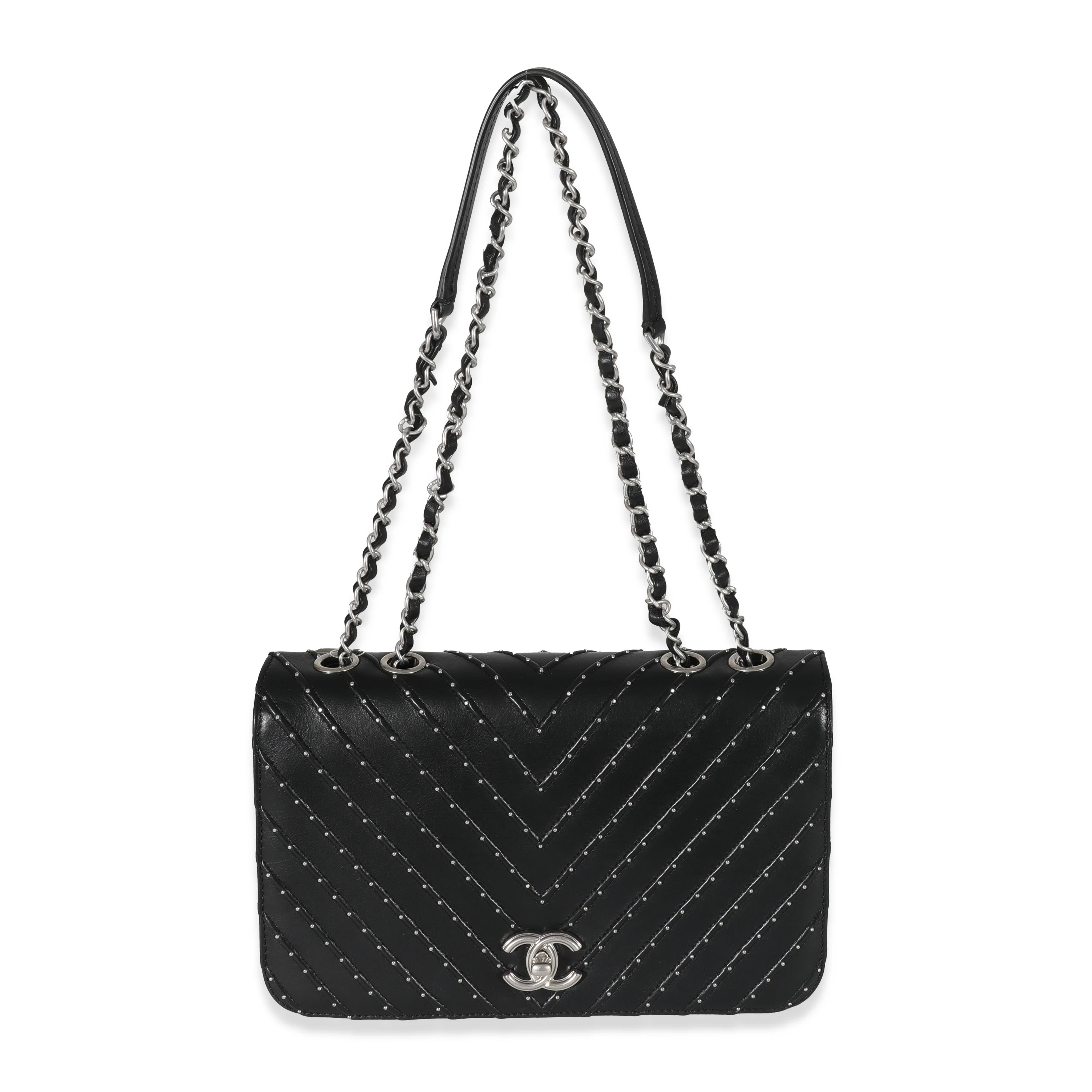 Chanel Black Calfskin Chevron Small Stud Wars Flap Bag - Image 4