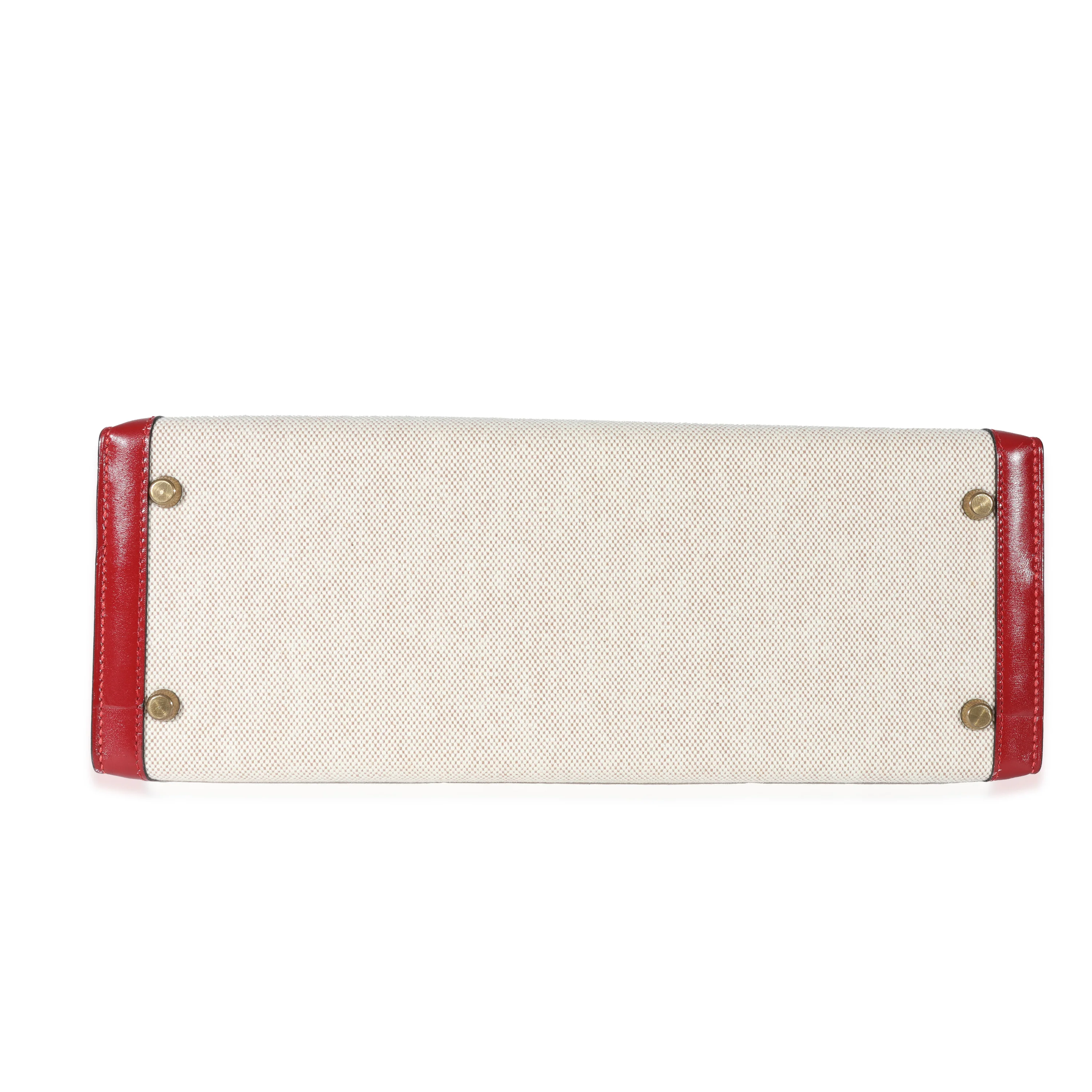 Hermes Vintage Rouge Box Natural Toile Sellier Kelly 32 GHW - Image 5